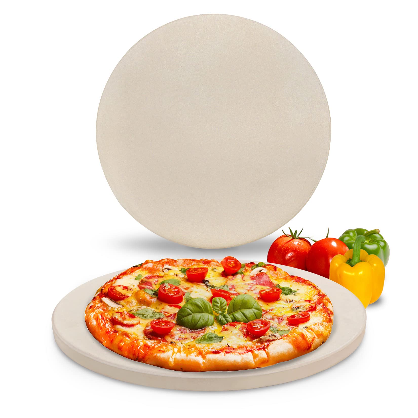 GGC 15 Inch Pizza Stone for Oven, Grill & BBQ - Perfect for Baking Crispy Crust Pizza, Bread, Cookies & More - Durable Round Baking Stone for Home Kitchen & Outdoor Cooking