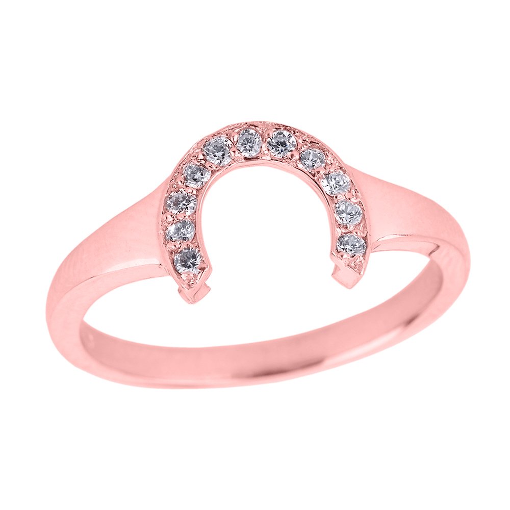 10k Rose Gold Diamond-Accented Good Luck Horseshoe Ring for Women - Elegant High Polish Jewelry Gift for Birthday, Anniversary & Everyday Wear