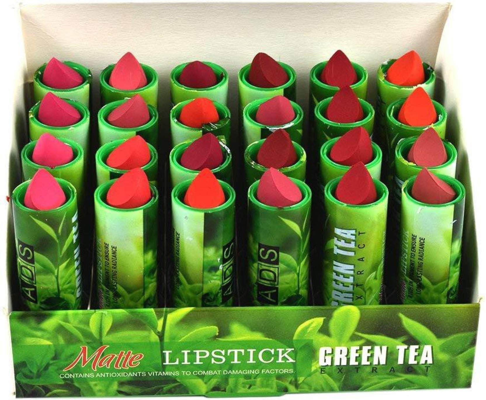 Elecsera 24-Piece Lipstick Set with Green Tea Extract - Multicolor, Moisturizing, 6g Each | Perfect for Daily Wear, Parties, and Gifting