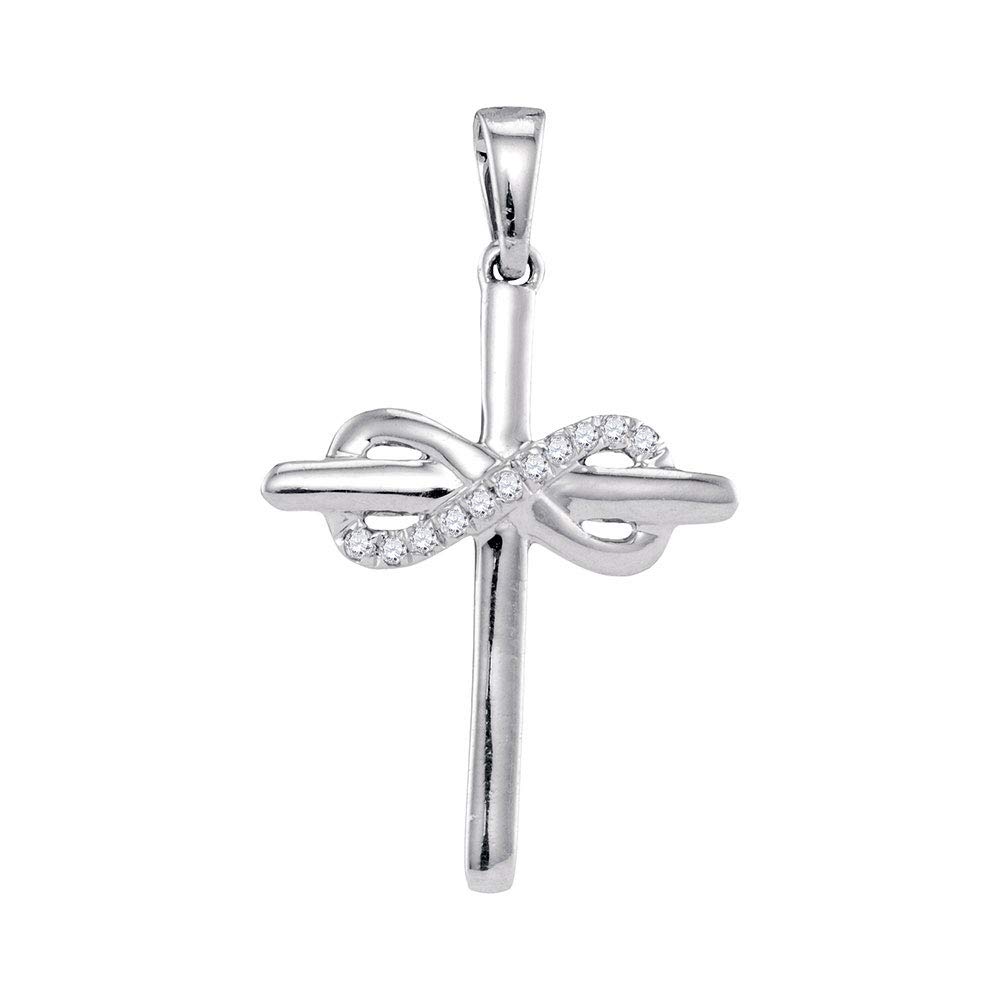 10K White Gold Women's Round Diamond Cross Infinity Pendant Necklace - 1/20 CTTW - Perfect for Everyday Wear, Gifts & Special Occasions
