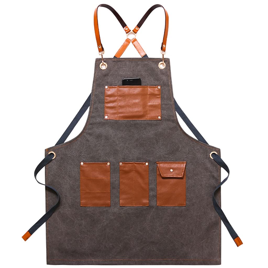 Premium Denim Apron for Barber, Milk Tea Shop & Restaurant - Waterproof Workwear for Men & Women (75x60cm, Floral Design) - Ideal for Baristas, Chefs & Service Professionals