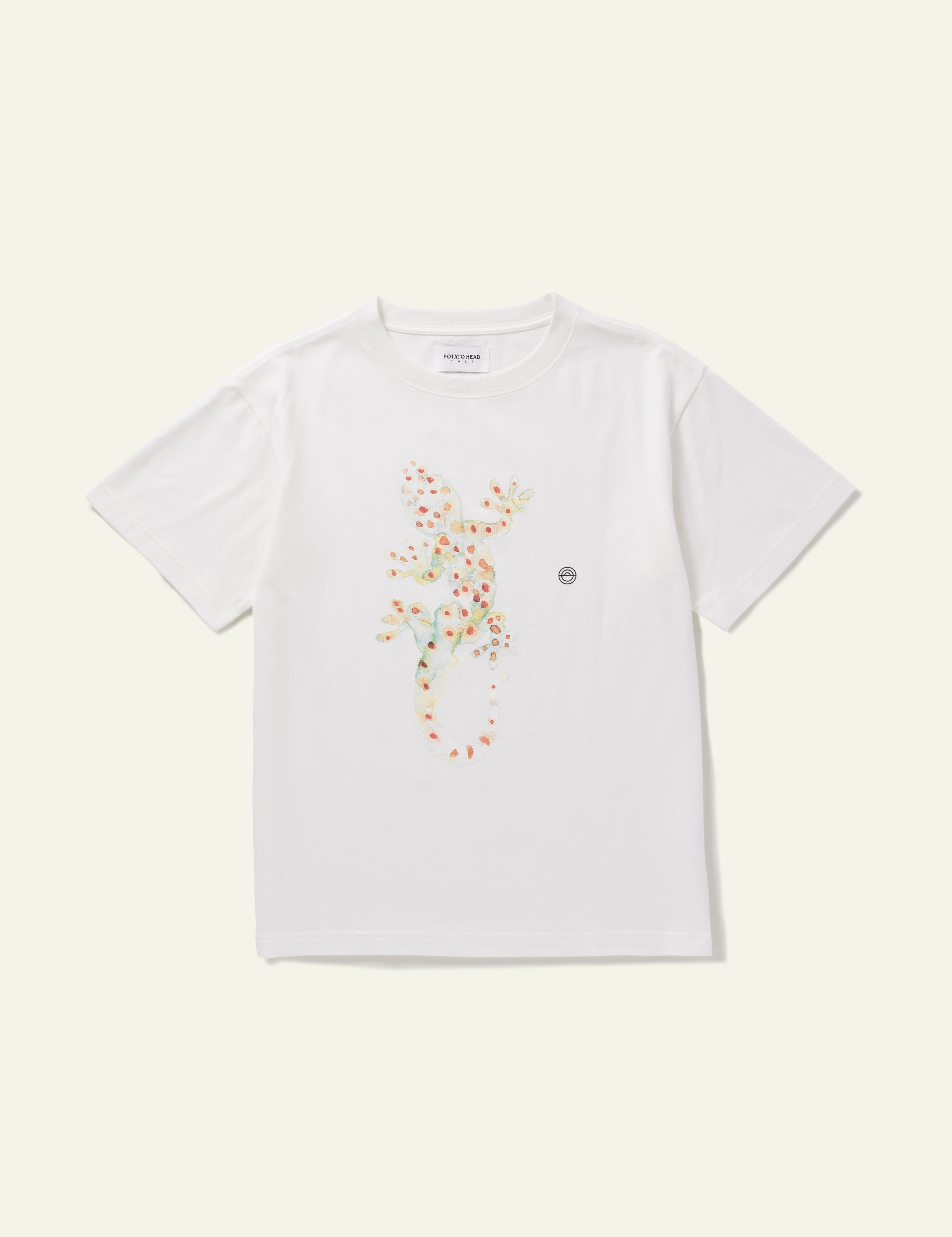 Gecko Print Short Sleeve T-Shirt for Men & Women - Comfortable Cotton Tee - White Casual Shirt for Summer, Beach & Outdoor Activities
