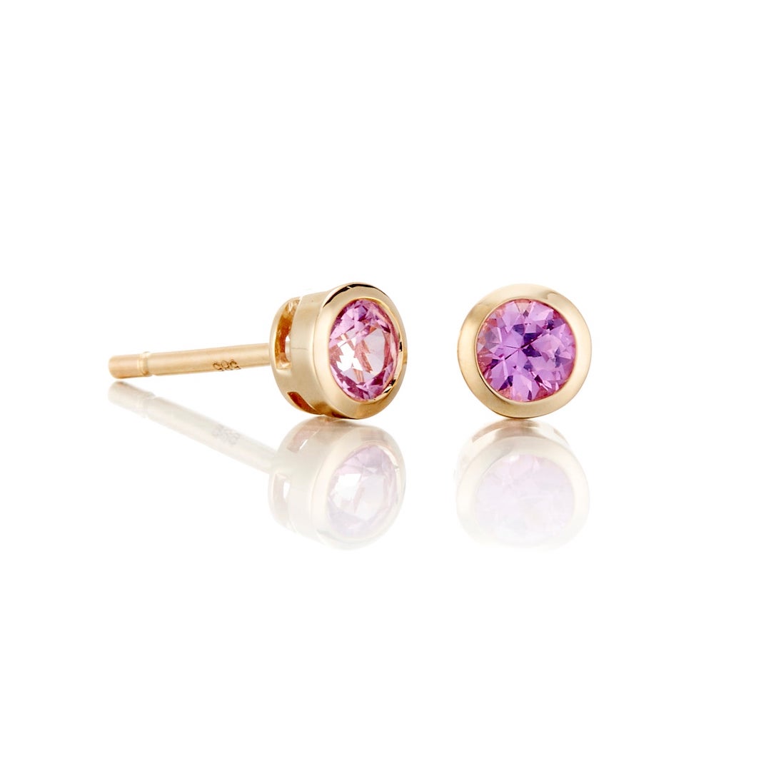 Pink Sapphire Mini Dot Earrings – Dainty Stud Earrings for Women, Perfect for Everyday Wear, Gifts & Special Occasions