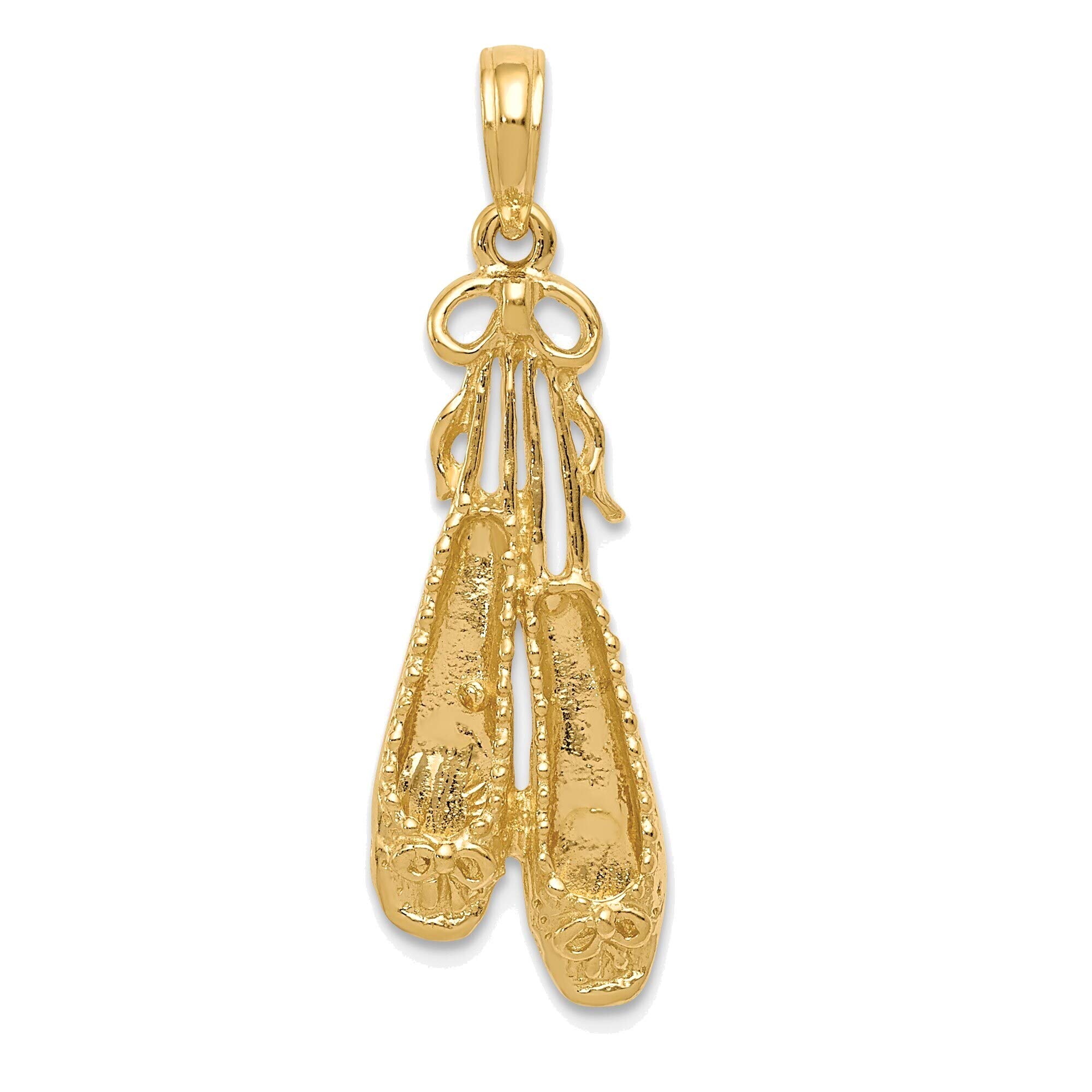 Bonyak Jewelry 14K Yellow Gold Solid Satin Polished Ballet Slippers Pendant - Elegant Gift for Dancers & Ballet Lovers