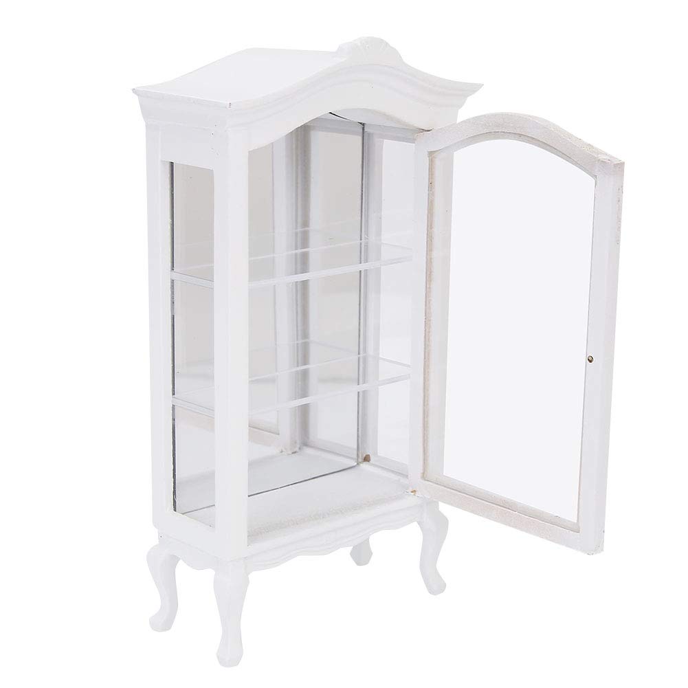 Mini White Wooden Dollhouse Display Cabinet - Tiny Dollhouse Furniture & Decoration Accessories for Miniature Doll House - Perfect for Collectors, DIY Enthusiasts & Kids' Playroom Display
