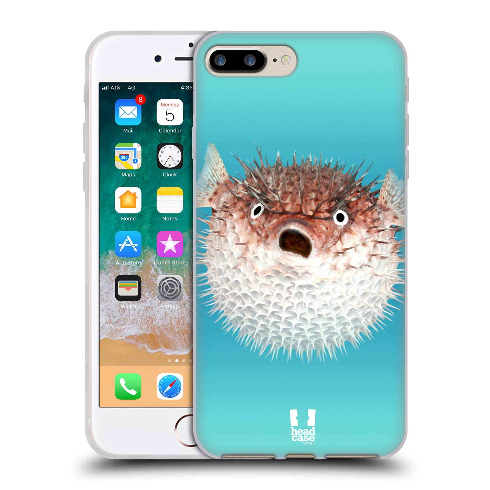 Head Case Designs Porcupinefish Soft Gel Case for iPhone 7 Plus/8 Plus - Cute Animal Phone Cover with Matching Wallpaper, Perfect for Beach Vacations & Marine Lovers