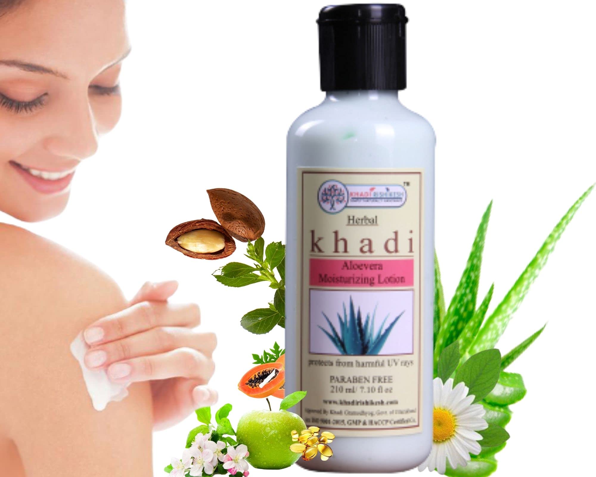 KHADI RISHIKESH Herbal Aloe Vera Body Lotion with Aloe Extract - Non Greasy, Non Sticky Formula for Face, Hands & Body - Suitable for Normal to Dry Skin - Paraben Free - Unisex (210ml) - Includes Free Nail Clipper - Perfect for Daily Moisturizing & Skin Care Routine