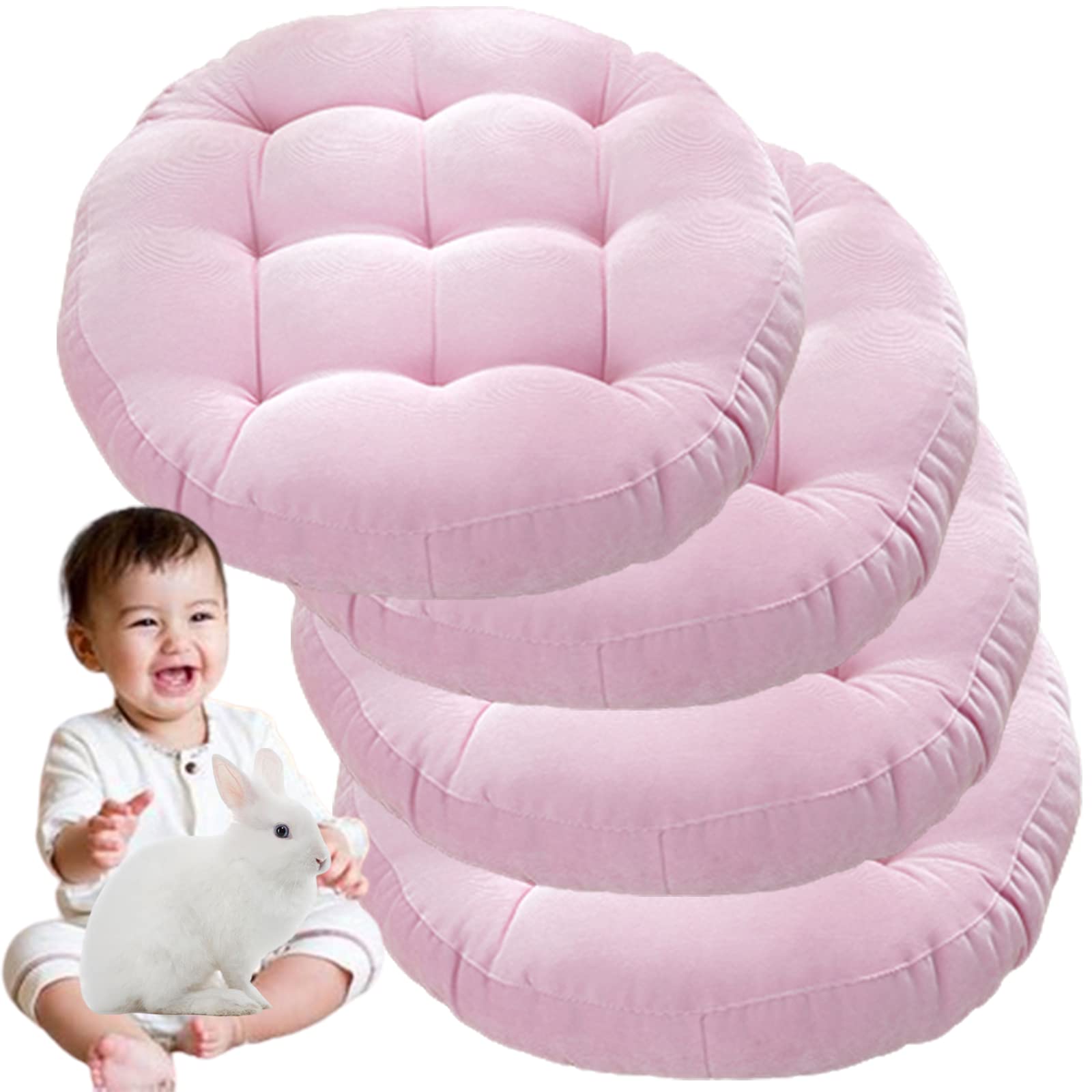 Round Chair Cushions Set of 4 - 17in Indoor/Outdoor Floor Pillows for Patio Furniture, Meditation, Yoga, Sofa & Balcony - Waterproof Seat Cushions (Pink) - Perfect for Living Room, Garden & Relaxation