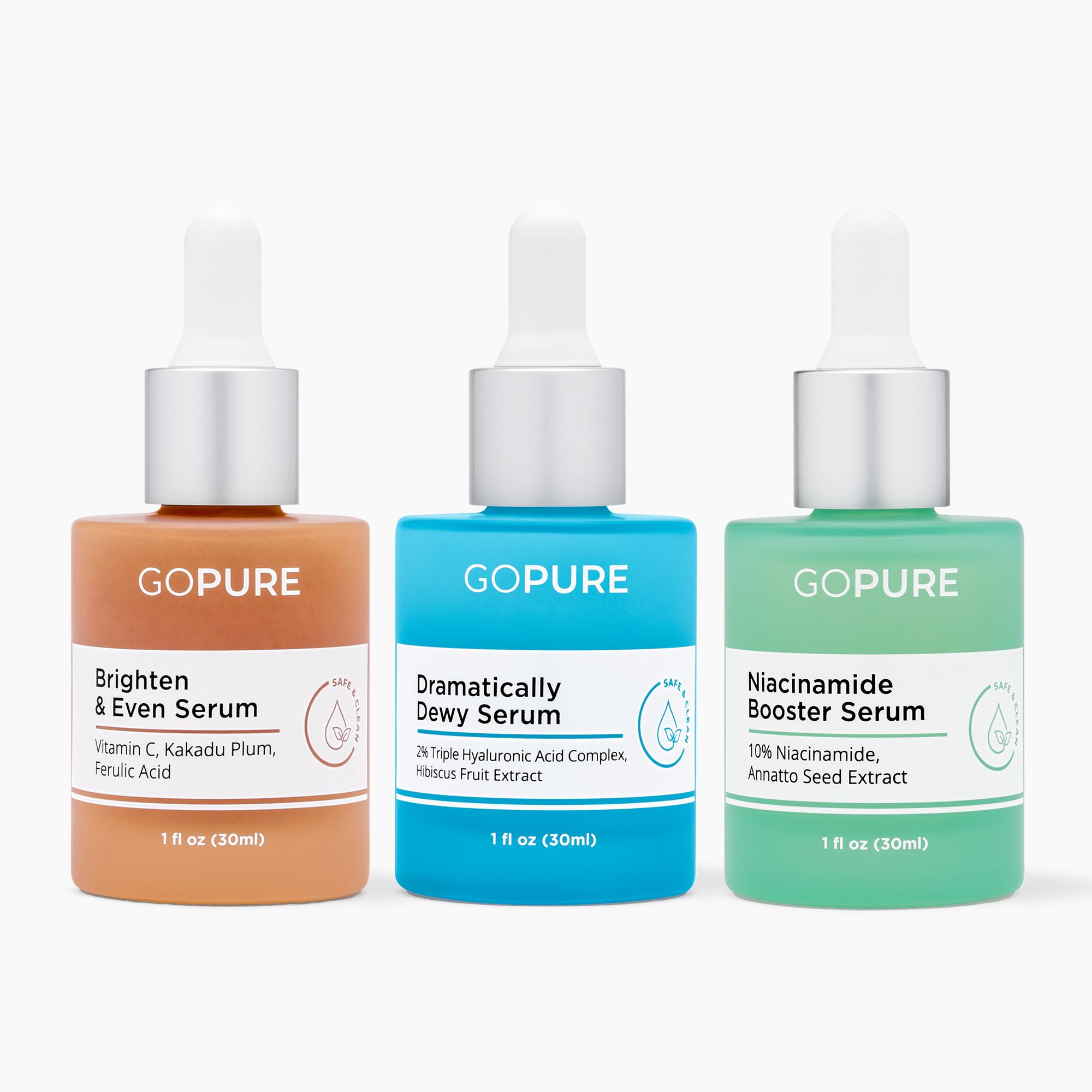 GOPURE Barrier Booster Serum Set - 3-in-1 Brightening, Hydrating & Skin Refining Serums with Vitamin C, Hyaluronic Acid & Niacinamide for Youthful Glow | Perfect for Daily Skincare Routine & Anti-Aging Treatment
