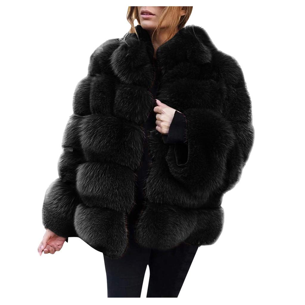 Women's Plus Size Faux Fur Long Sleeve Jacket - Warm Winter Coat Outerwear for Casual & Formal Occasions