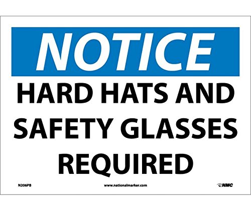 10x14 PS Vinyl Safety Sign - Hard Hat & Safety Glasses Required - 6 Case Pack - Perfect for Construction Sites & Industrial Areas
