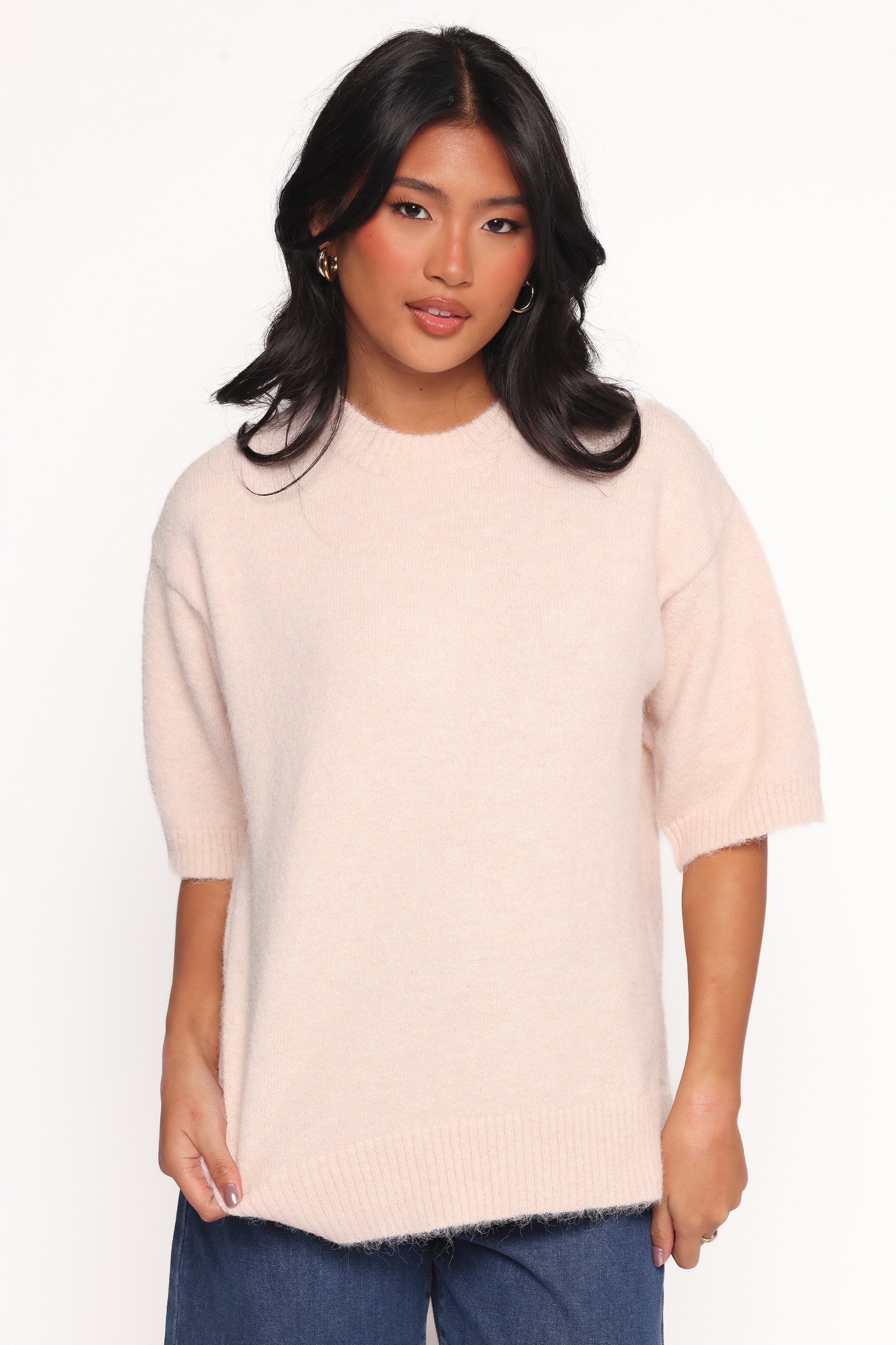 Elmira Knitted Tee - Soft Light Pink Women's T-Shirt | Casual Comfort Fit for Everyday Wear