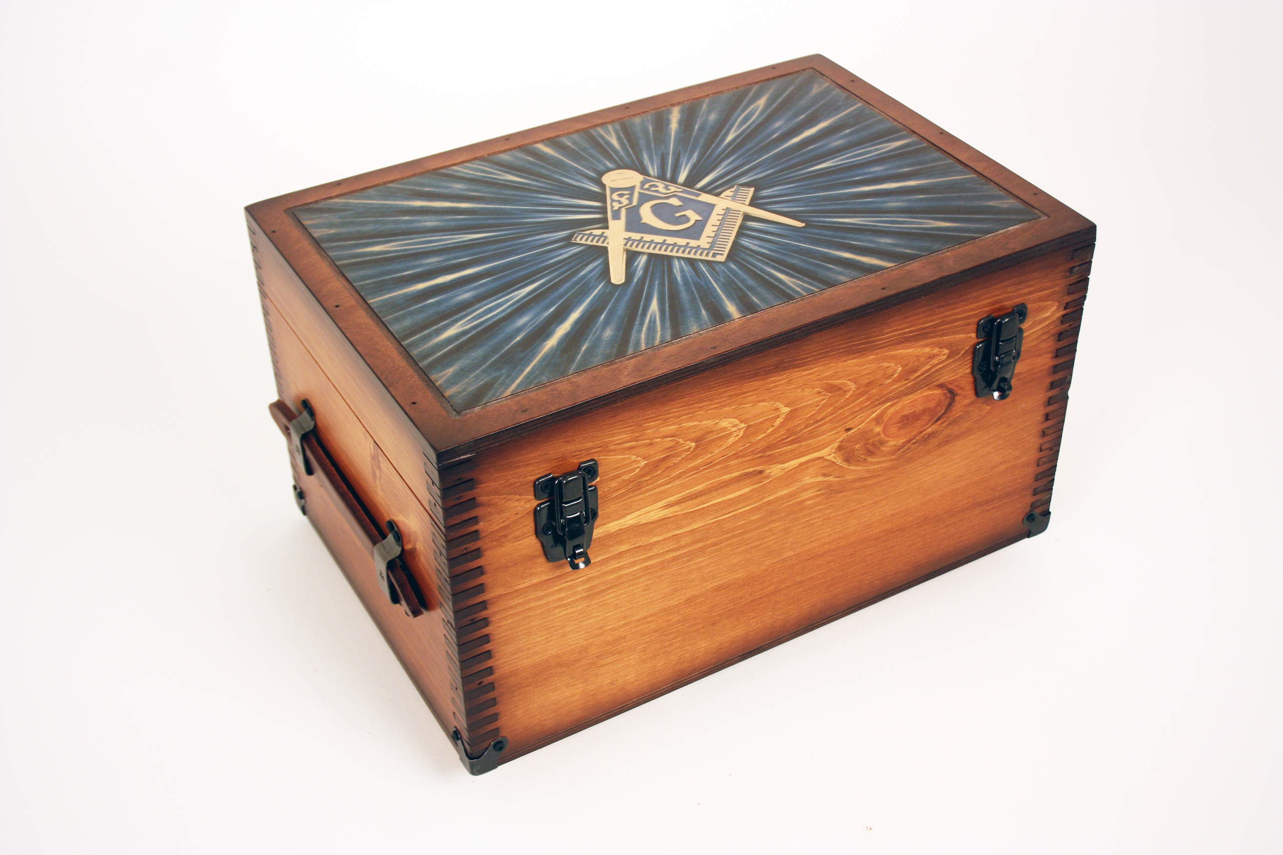Freemason Blue Compass and Square Keepsake Box - Masonic Lodge Gift for Men, Wooden Storage Case for Jewelry & Collectibles - Perfect for Fraternal Organization Members & Secret Society Enthusiasts