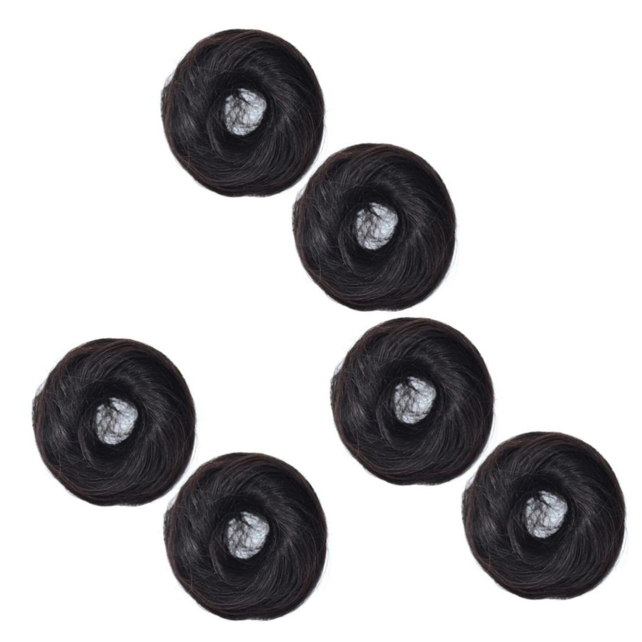 Lurrose 6-Piece Hair Bun Maker Set - Straight Wigs, Ponytail Wigs, Donut Ring Bun Maker, Chignon Hairpiece for Women & Kids (Black) | Perfect for Parties, Cosplay & Everyday Hairstyling