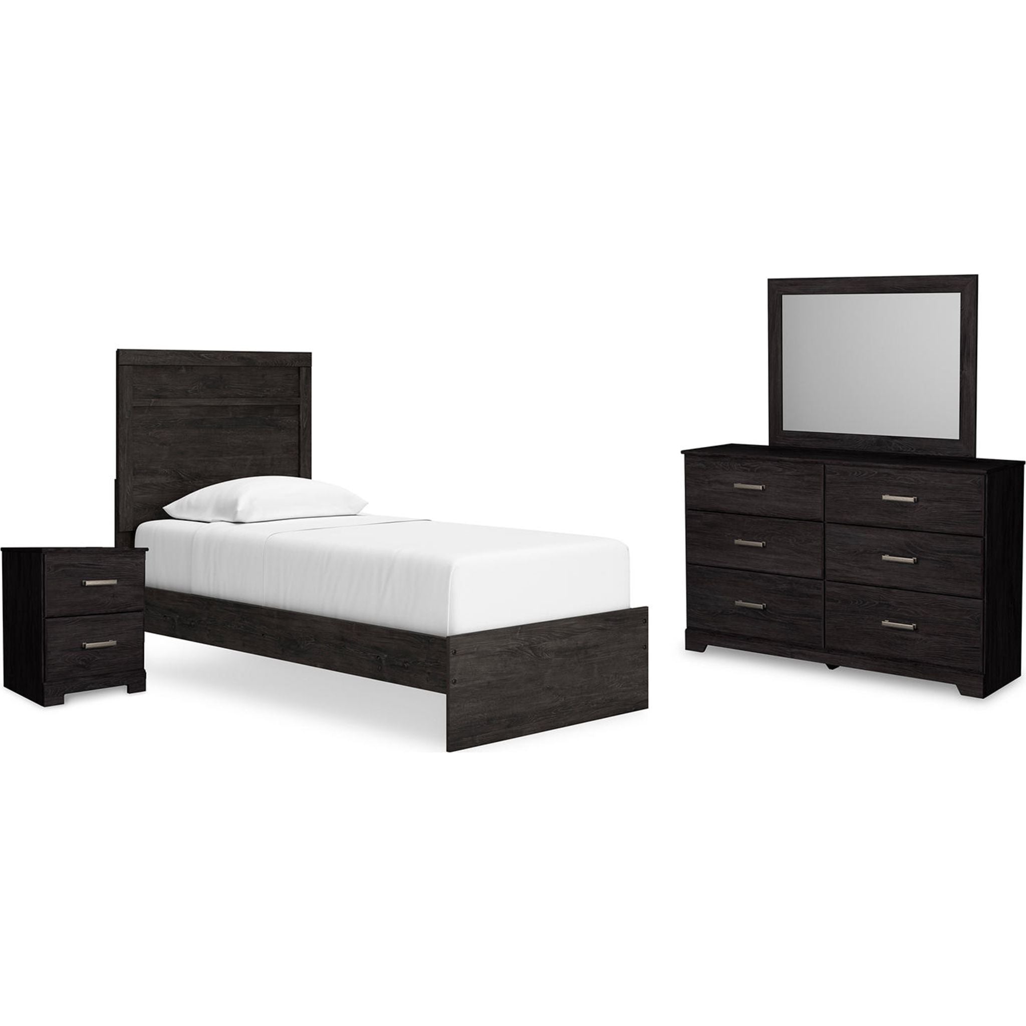 Belachime 6-Piece Panel Bedroom Set - Queen Size Bed Frame, Nightstand & Dresser - Modern Black Wooden Furniture for Master Bedroom & Guest Room