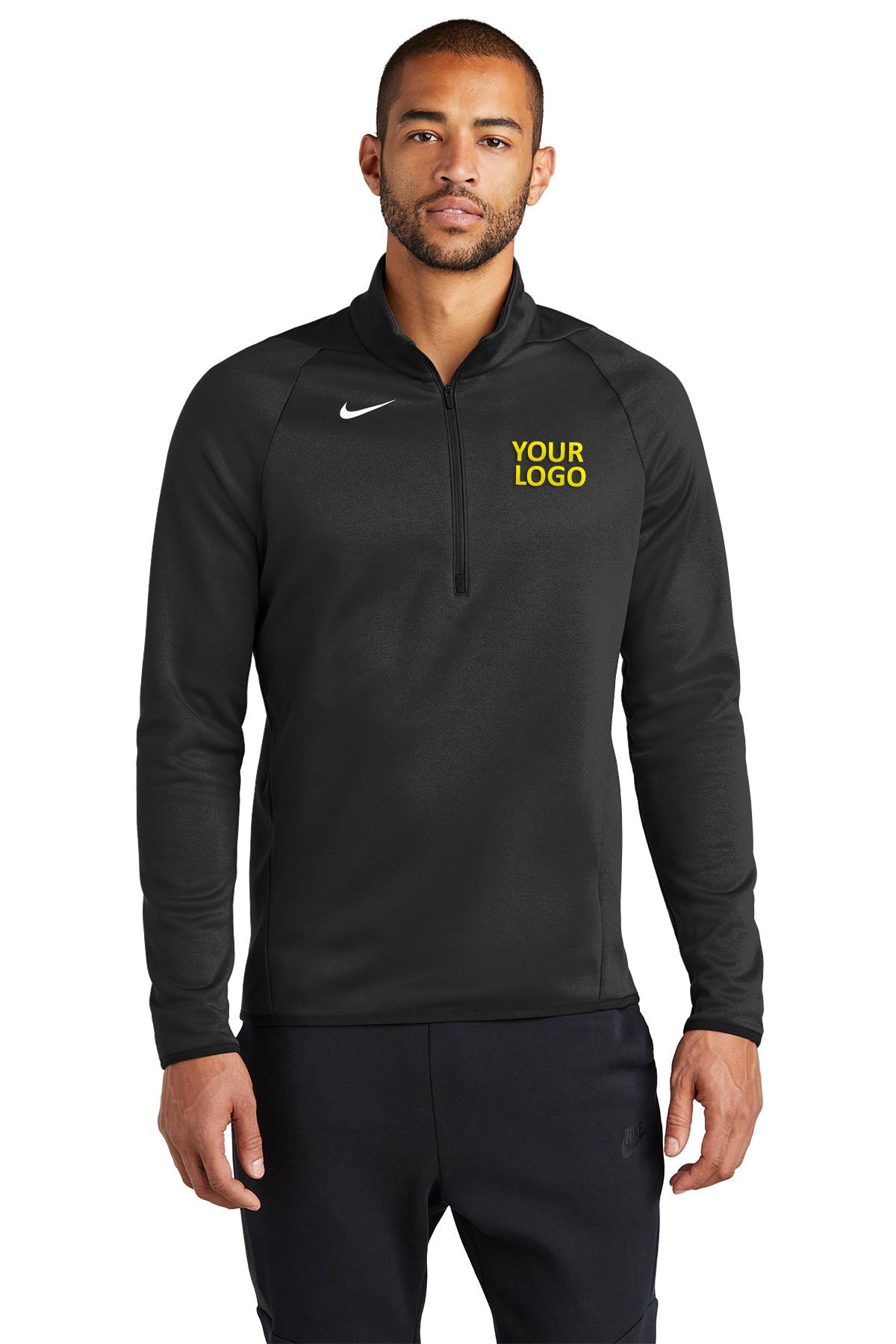 Custom Nike Therma FIT Quarter Zip Pullover - Personalized Team Black Performance Shirt for Men's Basketball, Running & Outdoor Sports