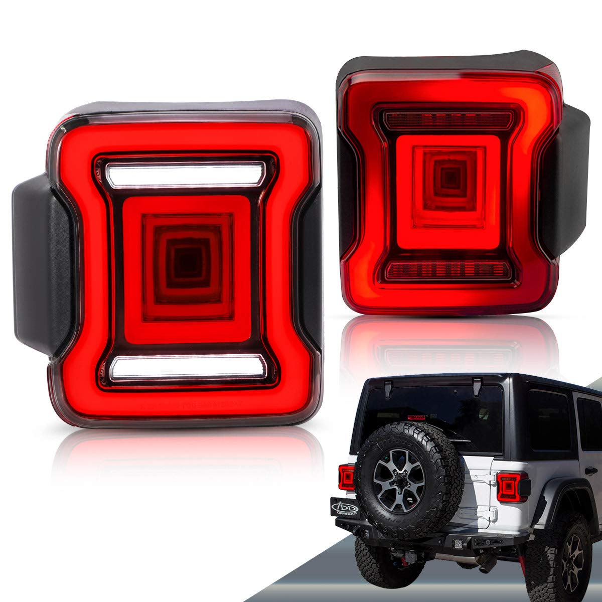 VLAND LED Tail Lights for Jeep Wrangler JL & JLU (2018-2020) - Compatible with Sport, Sahara, Rubicon & Moab Models - Dynamic Animation Red Rear Lamp Assembly with Tunnel Light - Perfect for Off-Roading & Night Driving