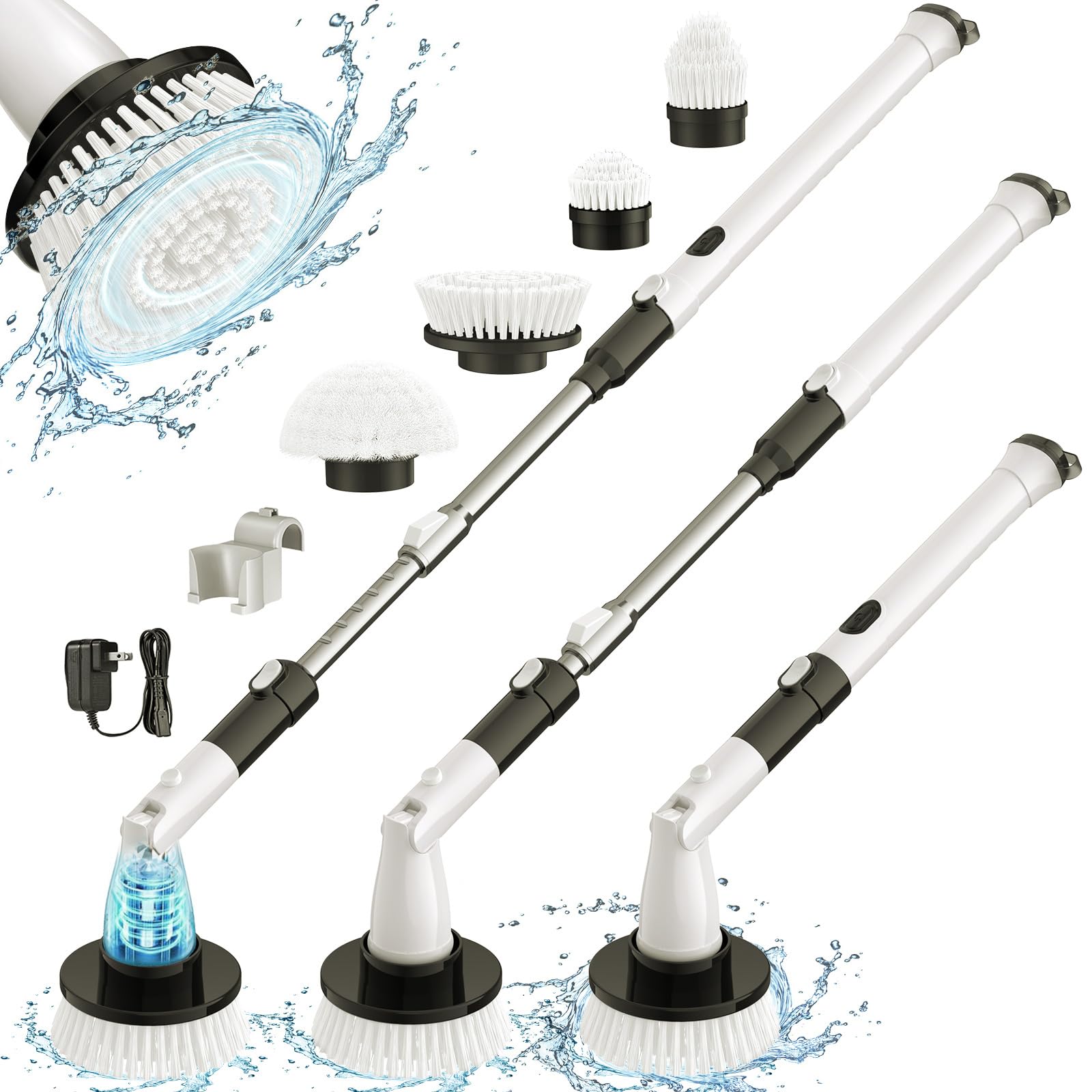 Electric Spin Scrubber with 4 Brush Heads - Bathroom & Tile Cleaner for Shower, Tub, Floor Cleaning