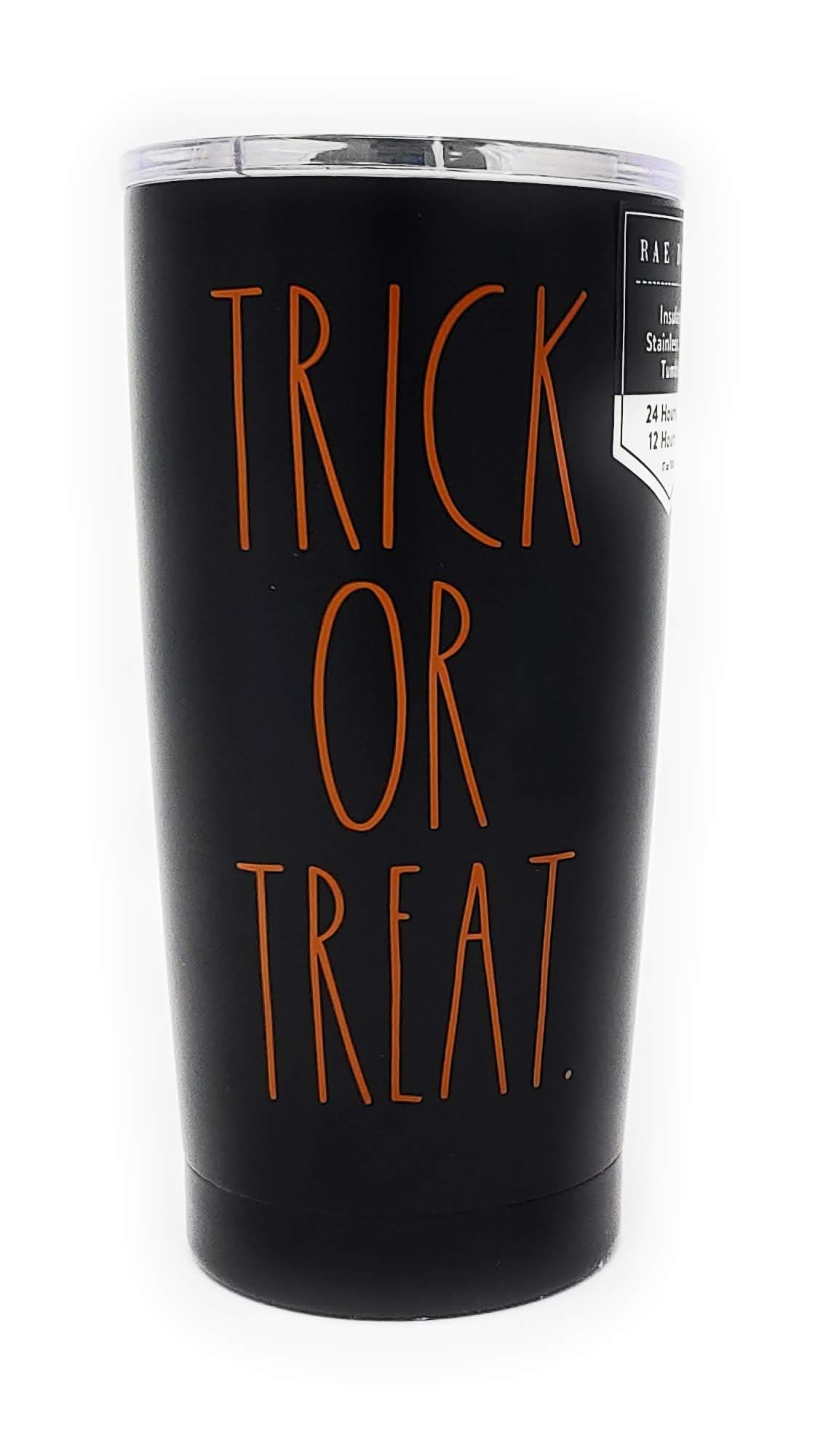**Rae Dunn Halloween Trick or Treat Black and Orange Vacuum Insulated Mug - 17oz (7x3.5 inches) - Perfect for Coffee, Tea & Hot Drinks, Great Gift for Halloween Parties & Fall Gatherings**
