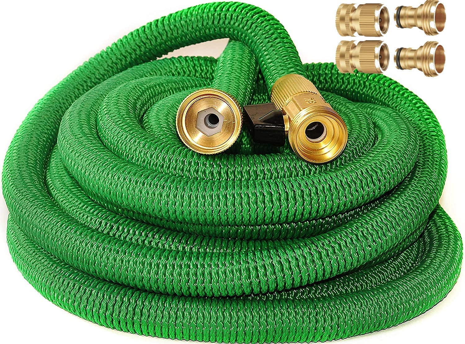 **Riemex 100 FT Expandable Garden Hose - Heavy Duty Green Water Hose with Triple Latex Core, 3/4 Inch Solid Brass Quick Connector Set (2 Internal Thread) - Perfect for Lawn, Yard, and Outdoor Watering**