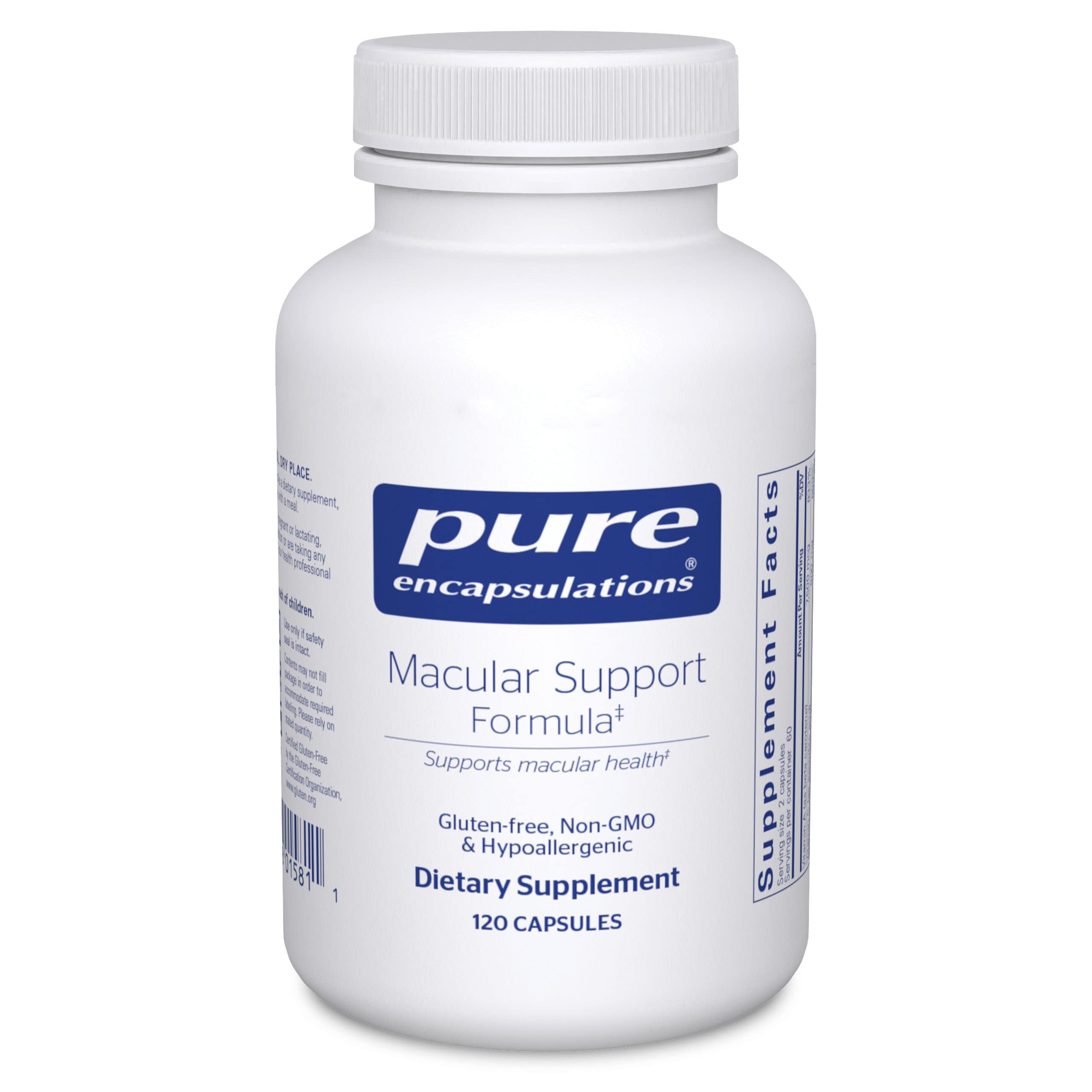 Pure Encapsulations Macular Support Formula - Hypoallergenic Eye Supplement with Lutein, Zeaxanthin & Antioxidants for Vision Health | 120 Capsules | Supports Digital Eye Strain & Night Vision for Computer Users & Drivers