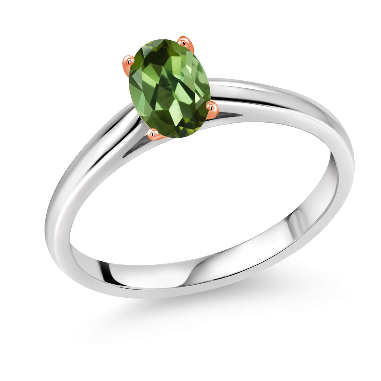 0.50 Ct Natural Green Tourmaline Ring in 925 Sterling Silver with 10K Rose Gold Prongs - Elegant Gemstone Jewelry for Women, Perfect for Engagement, Anniversary & Special Occasions