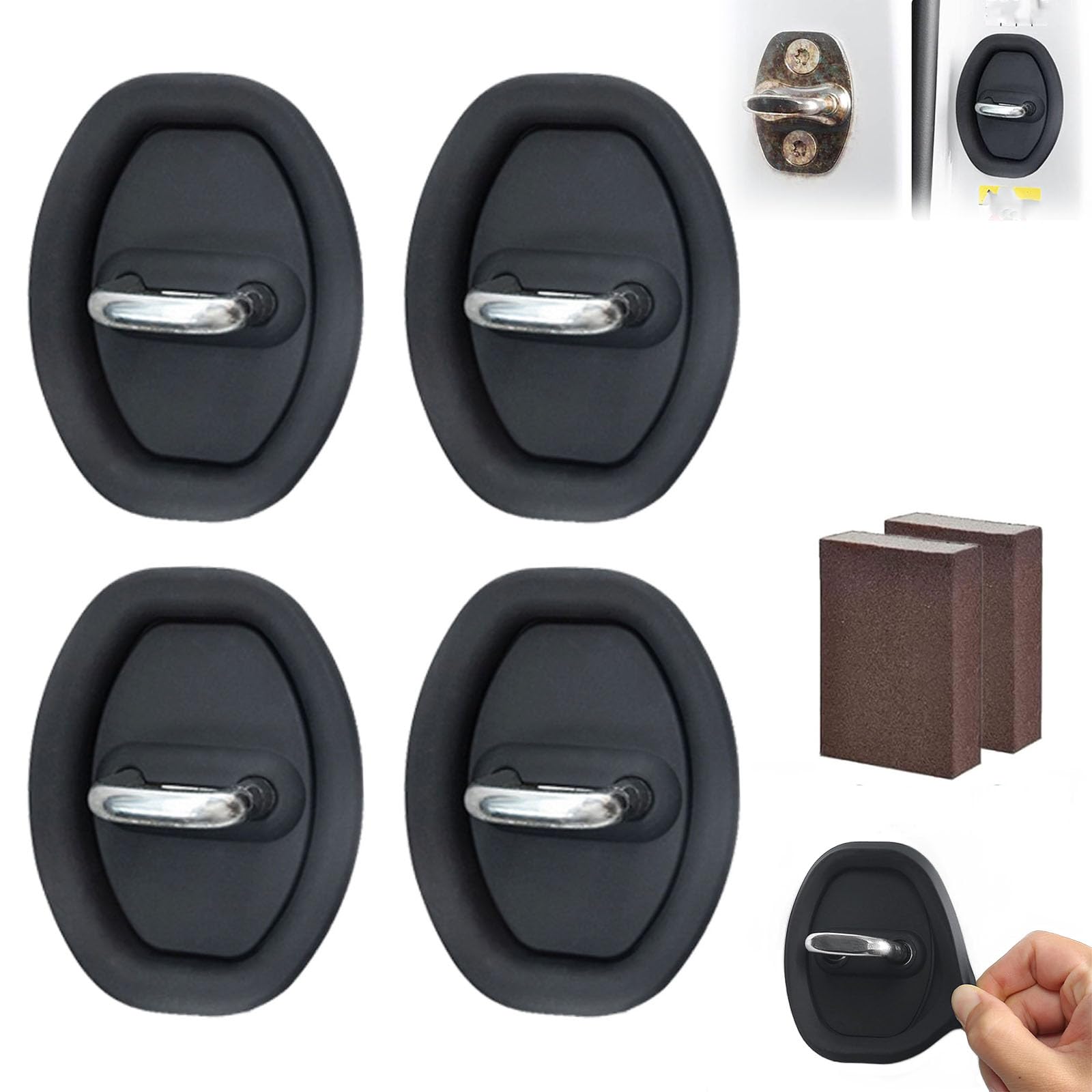 Car Door Latch Protector - 4PCS Black Silicone Door Lock Covers for Vehicle, Auto Door Latch Guard Stopper Set - Prevent Scratches & Rust for Sedan, SUV, Truck (Perfect for Winter Protection & Daily Use)