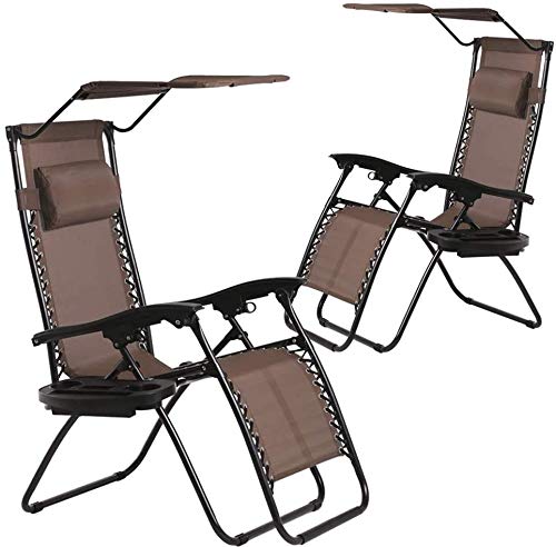 2-Pack Zero Gravity Recliner Chairs with Canopy Shade - Foldable Outdoor Lounge Chairs with Headrest & Cup Holder, Supports 250lbs - Perfect for Camping, Beach, Poolside, Patio, and Backyard Relaxation