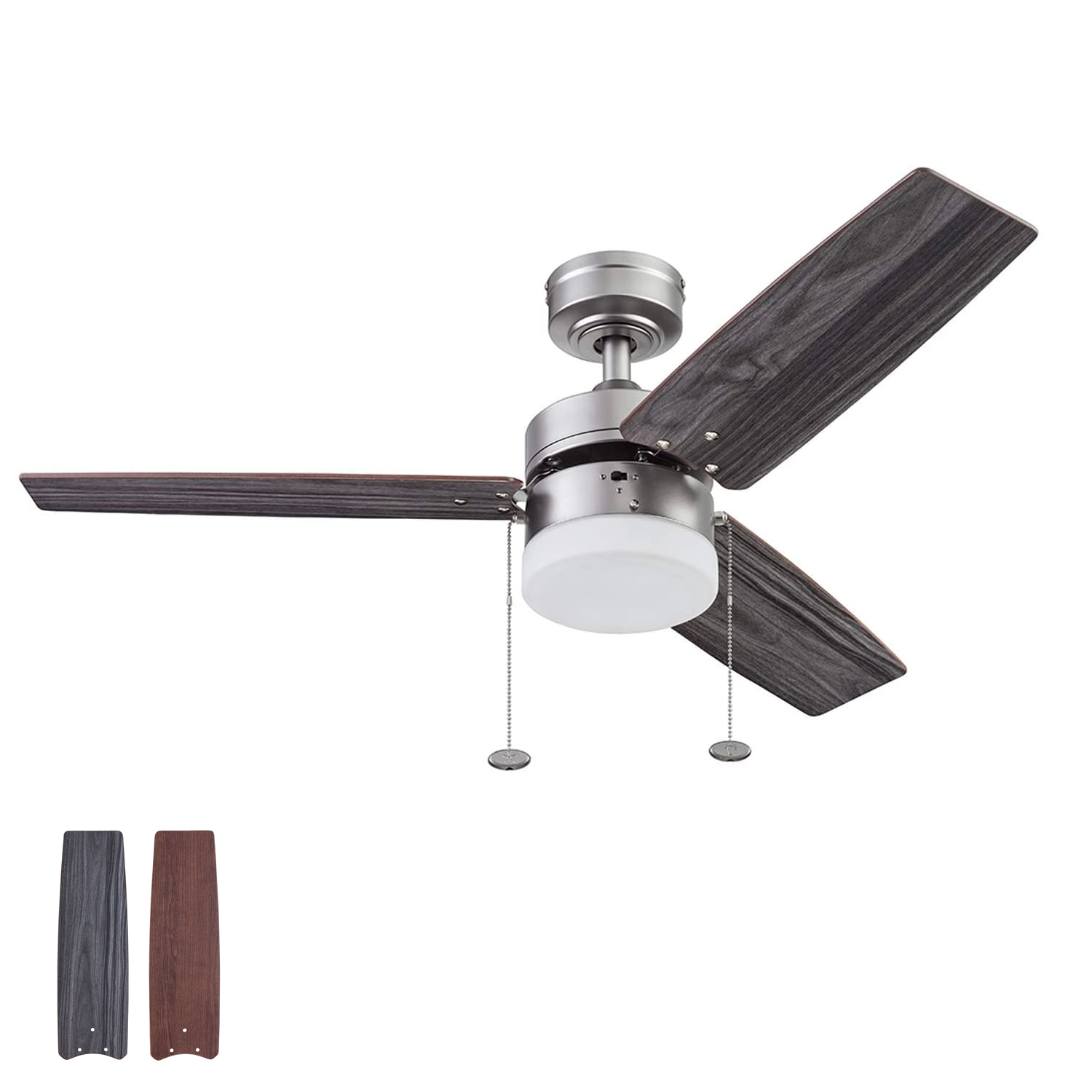 42 Inch Reston Pewter Ceiling Fan with Pull Chain - Modern Indoor Cooling Fan for Living Room, Bedroom, and Office