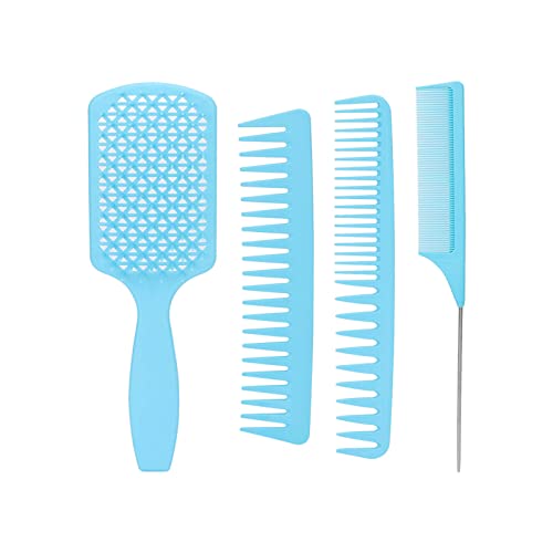 4pcs Professional Hair Comb Set - Detangling & Styling Brush for Men & Women with Frosted Handle - Perfect for Long Thick Hair - Salon Quality Hairdressing Tools (Blue) - Ideal for Home Use, Travel & Salon Styling