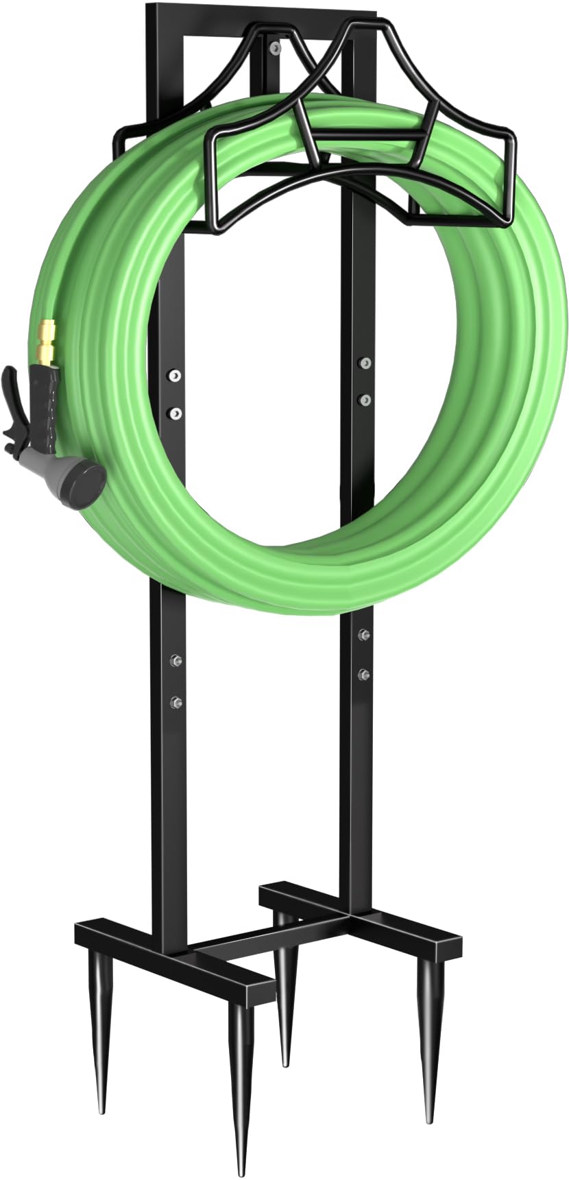 Garbuildman Freestanding Metal Garden Hose Holder with 4 Spikes - Detachable Outdoor Hose Storage Rack for Lawn & Yard - Durable Shiny Black Hose Stand - Perfect for Garden Watering, Yard Maintenance & Outdoor Organization