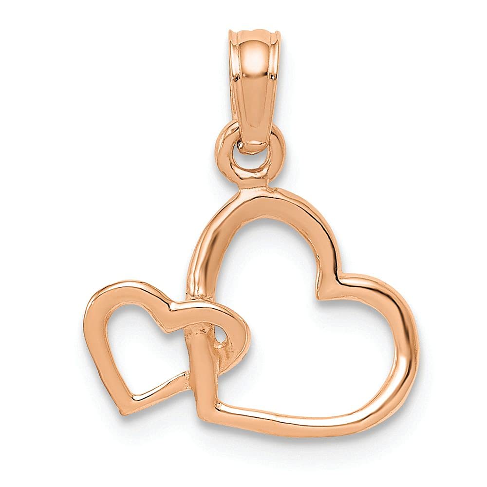 10k Rose Gold Double Hearts Intertwined Charm Pendant - Romantic Jewelry Gift for Her, Valentine's Day, Anniversary & Special Occasions