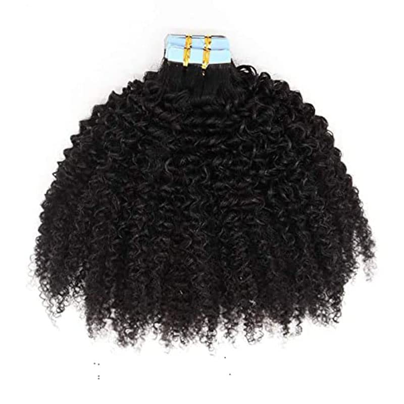 QIRUI 40pcs 100g Human Hair Tape in Extensions - Afro Kinky Curly 4B 4C Natural Color Skin Weft 12 Inch - Perfect for Protective Styles, Weddings & Everyday Volume Boost