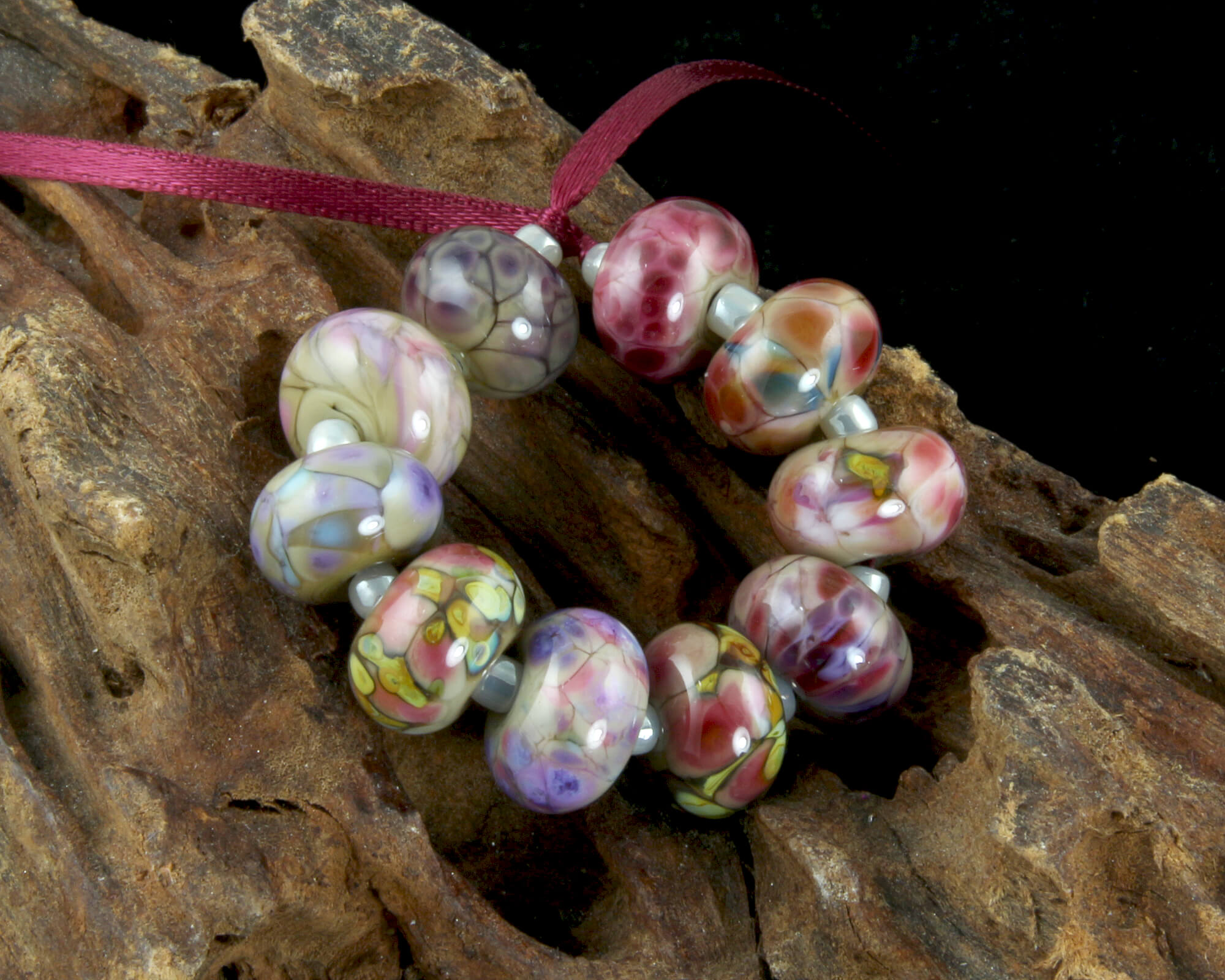Pink Mosaic Mix Lampwork Glass Beads Set for Jewelry Making - DIY Bracelets, Necklaces, and Earrings - SRA