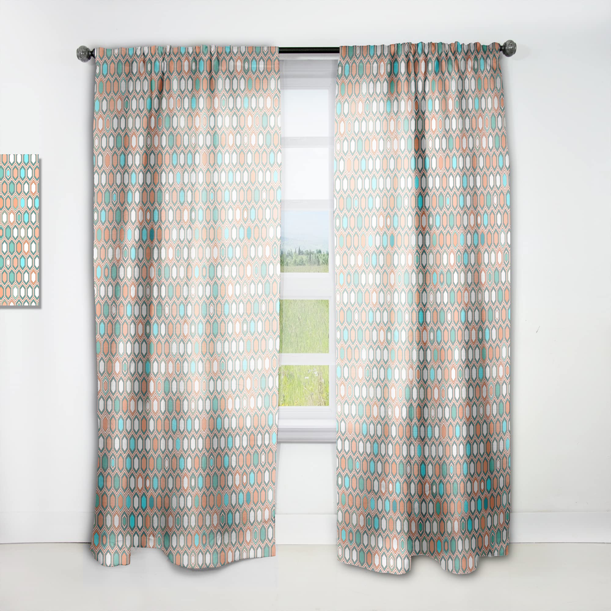 DesignQ Retro Hexagon Pattern III Thermal Insulated Curtains - Single Panel 52x84 - Blackout Drapes for Bedroom & Living Room - Perfect for Home Decor & Light Control