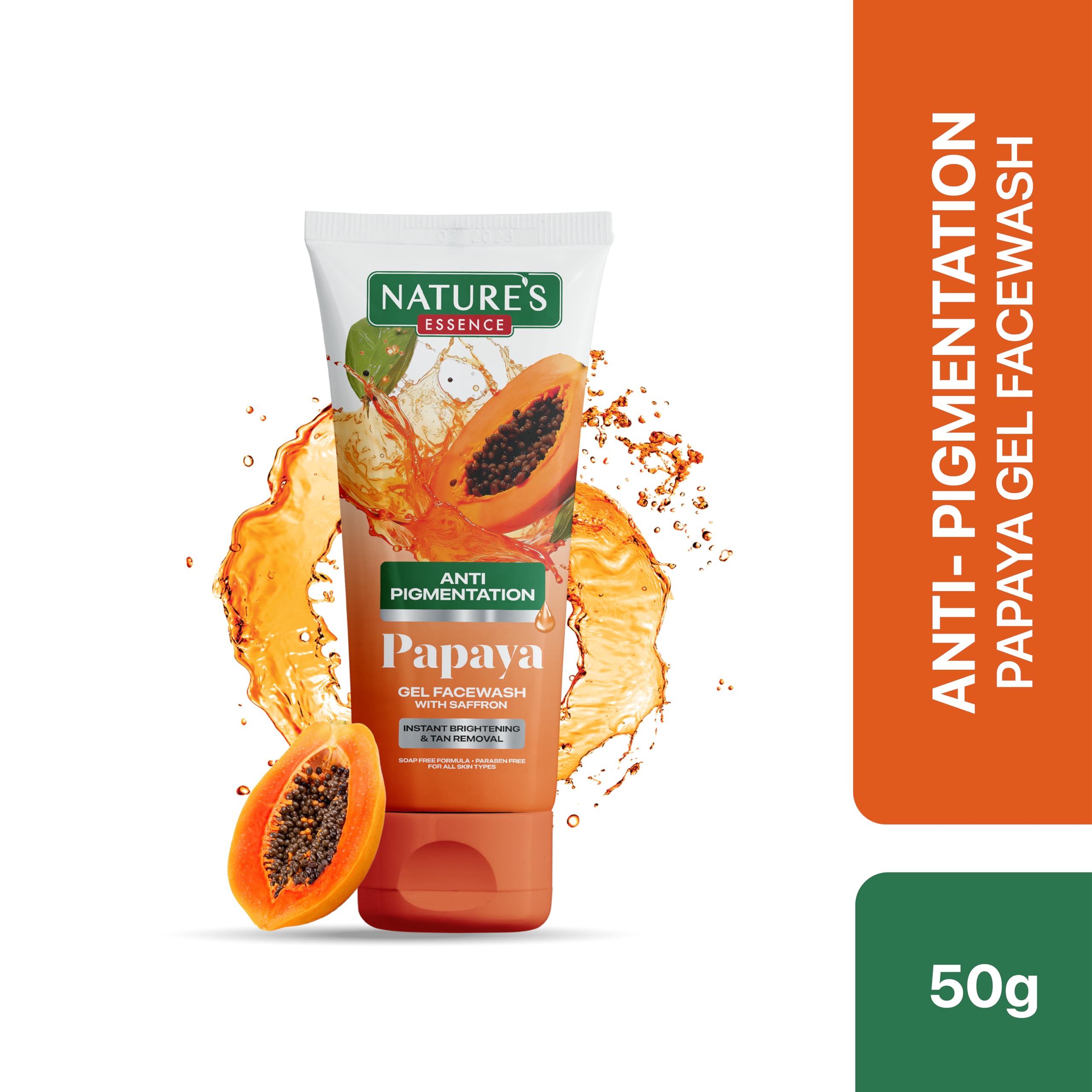 NATURES ESSENCE De-Pigmentation Gel Face Wash with Papaya Extract for Brightening & Even Skin Tone, 50g – Perfect for Daily Skincare Routine & Dark Spot Treatment