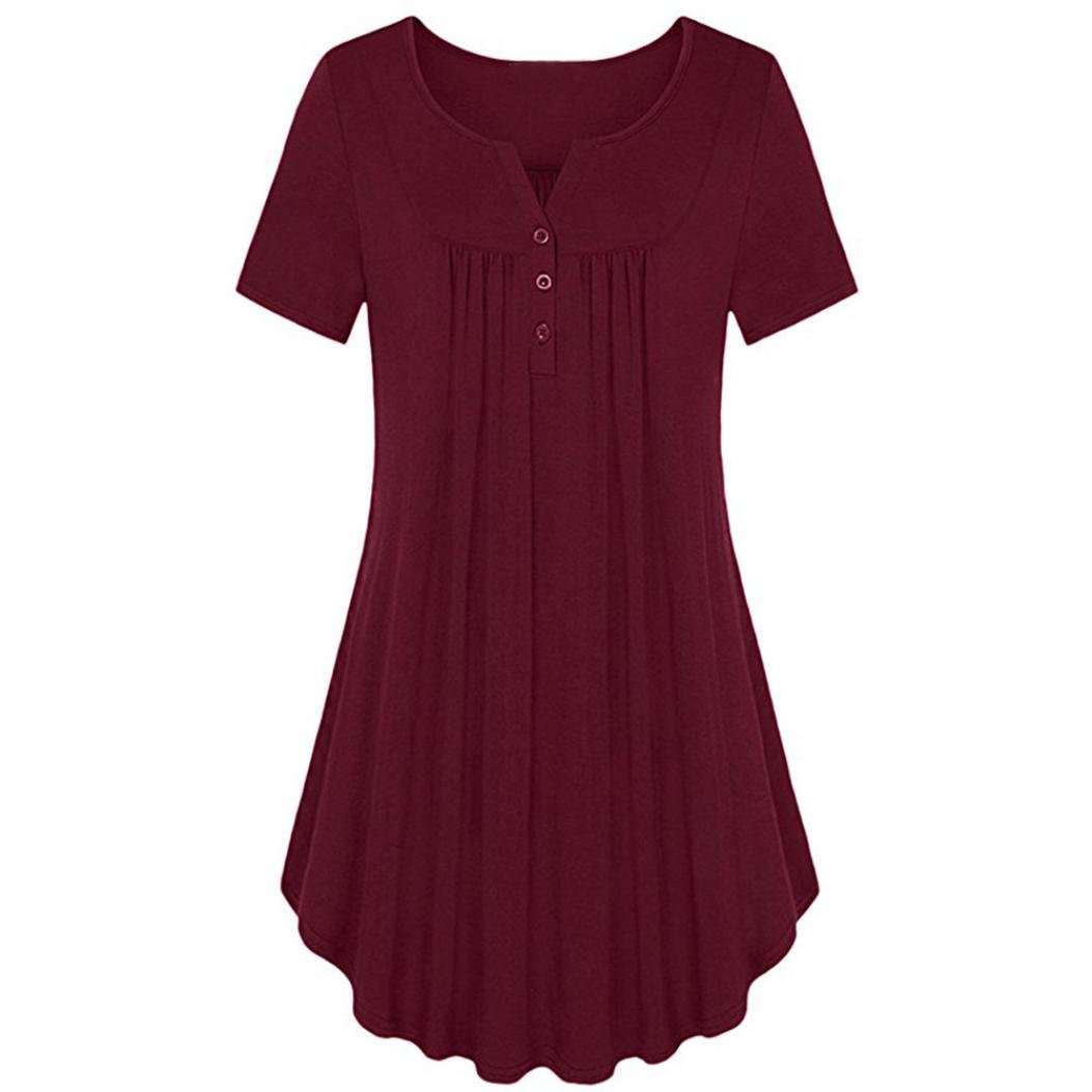 Women's Casual Summer Tunic Tops - Short Sleeve Pleated Blouse with O-Neck | Perfect for Beach Outings, Office Wear & Daily Fashion