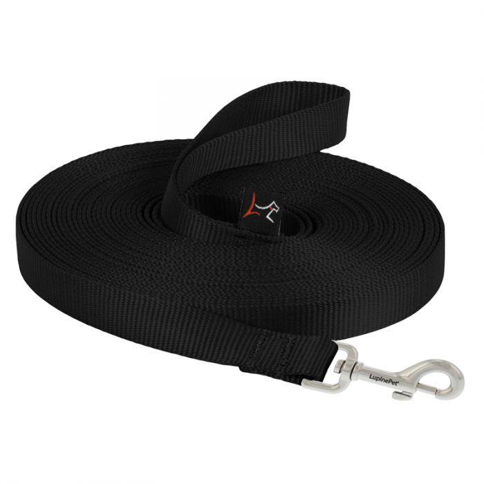 Lupine Long Training Lead for Dogs - 9ft or 4.5ft Black Dog Leash for Obedience Training, Walking & Outdoor Activities - Durable Nylon Dog Leash for Large & Small Breeds