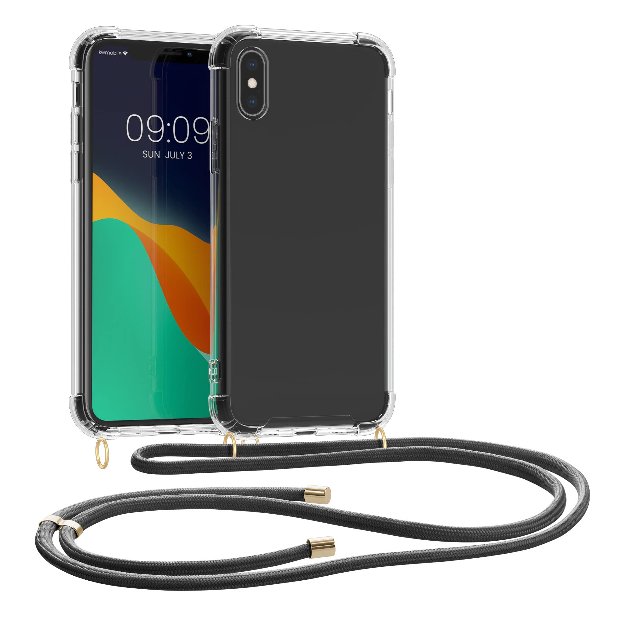 kwmobile Clear TPU Crossbody Phone Case Compatible with Apple iPhone X - Protective Cover with Adjustable Lanyard Strap (Grey) - Perfect for Travel, Shopping & Outdoor Activities