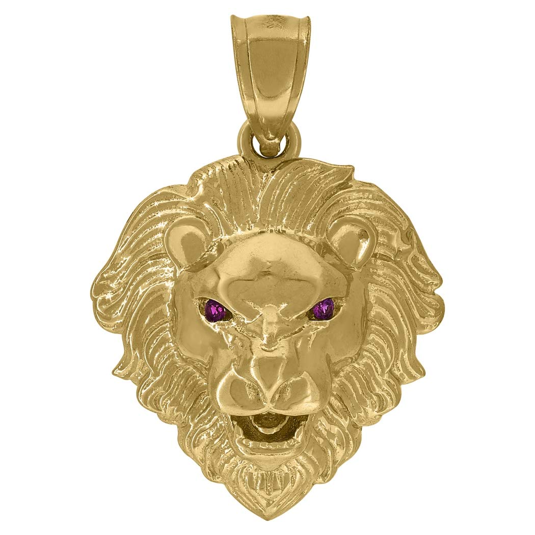 10K Yellow Gold Men's Purple Cubic Zirconia Roaring Lion Pendant Necklace - 30.3x20.6mm CZ Jewelry Gift for Him - Perfect for Birthday, Anniversary & Special Occasions