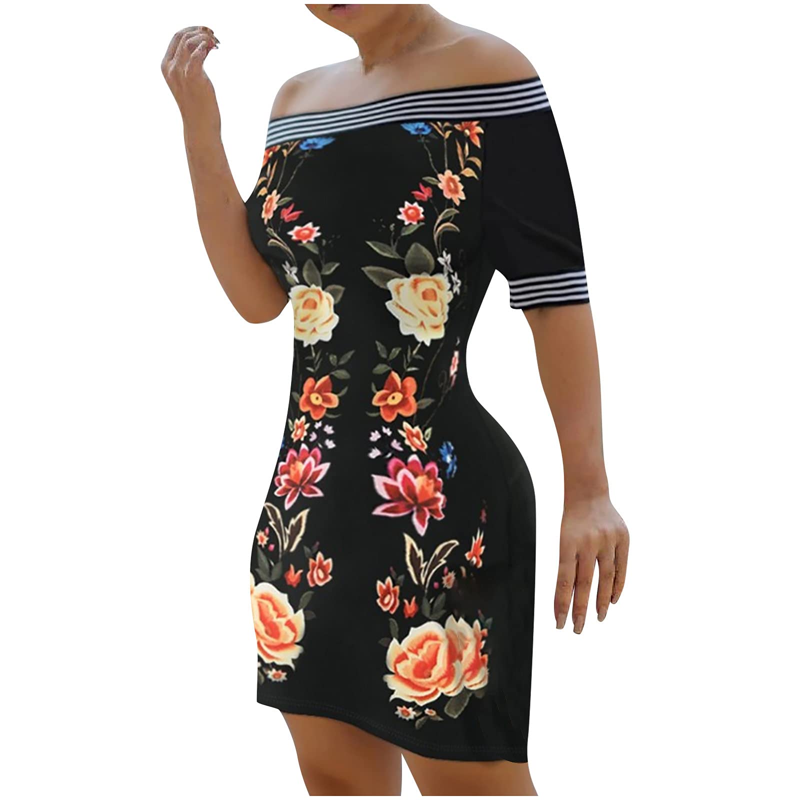 Women's Floral Midi Dress Short Sleeve Casual Summer Fall Graphic Print Dress - Perfect for Beach Vacations, Date Nights & Office Wear