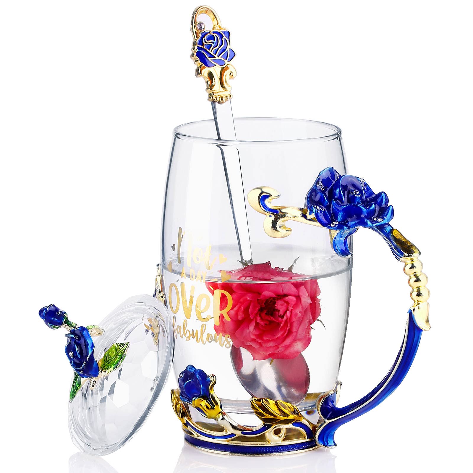 Elegant Butterfly & Floral Enamel Glass Mug with Spoon - Perfect Birthday Gift for Women, Her, Friends & Mom - Ideal for Tea, Coffee & Home Decor