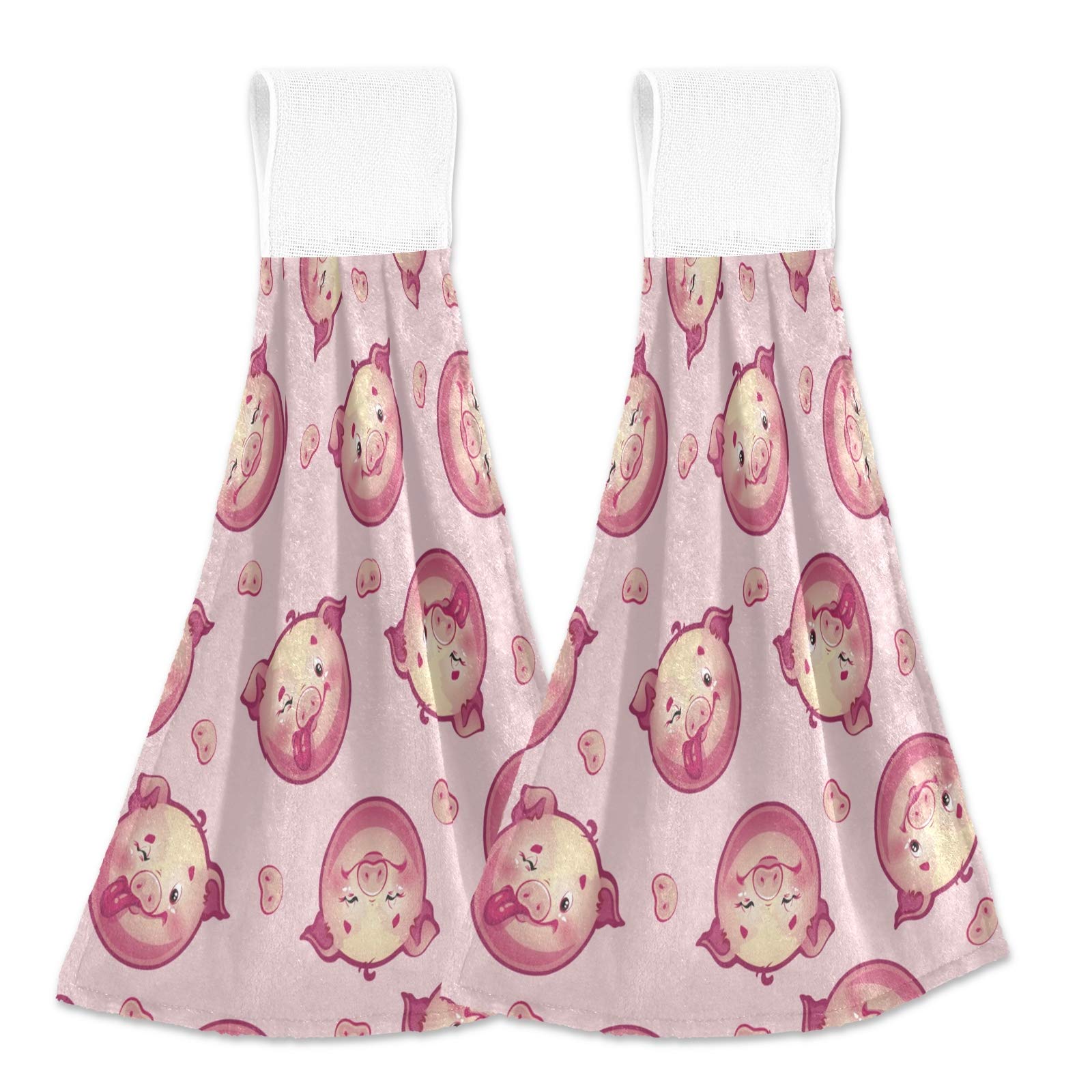 Pink Pig Shaped Hanging Kitchen & Bathroom Towels - Super Absorbent Hand Towels for Kids, Girls & Boys (2-Pack) - Perfect for Bathrooms, Kitchens, and Kids' Rooms