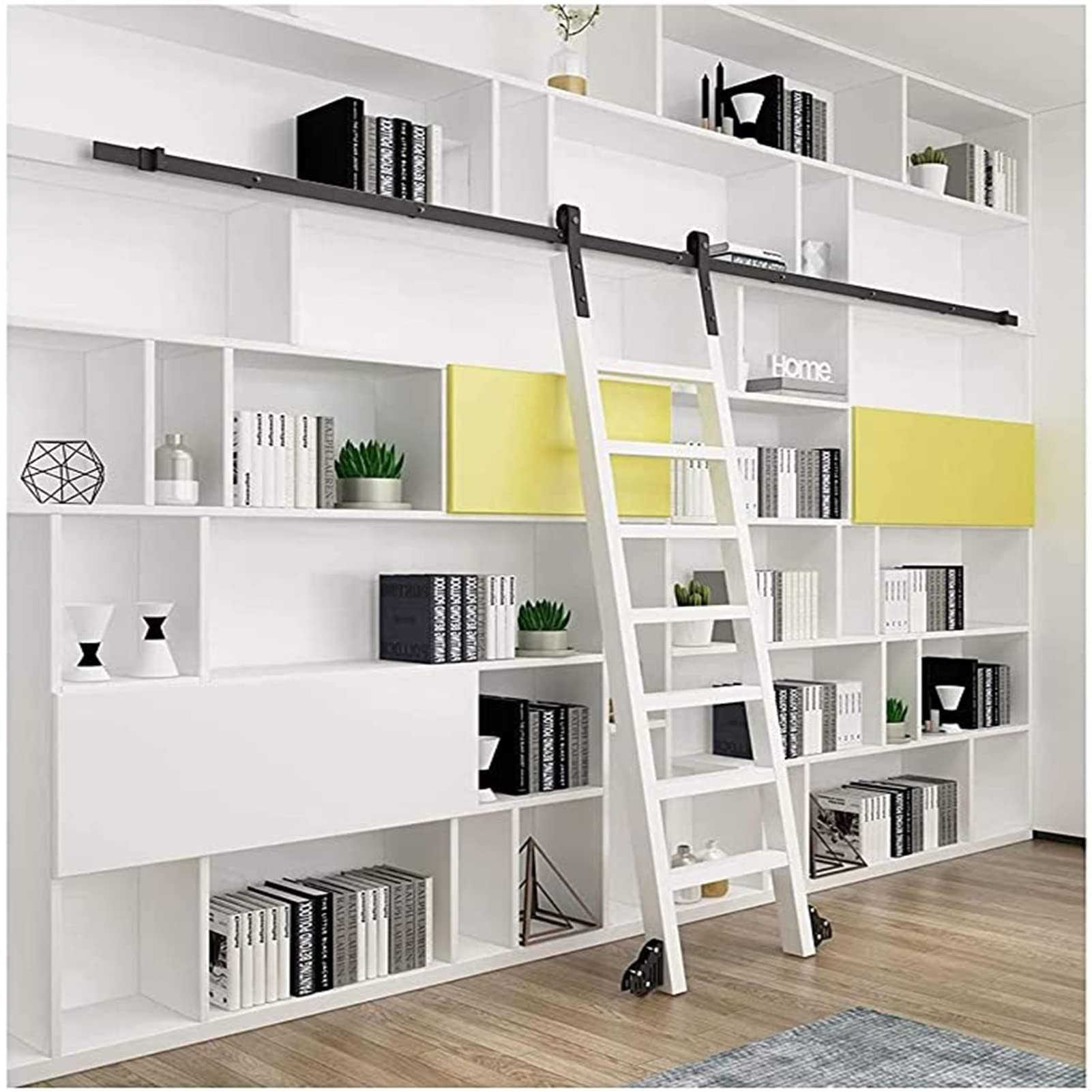 3.3ft to 20ft Rolling Ladder Hardware Kit - Sliding Roller Ladder Hardware for Library Rail/Track (Ladder Not Included) - Mobile Ladder Rail with Wheels - Perfect for Home Libraries, Warehouses, and Retail Stores