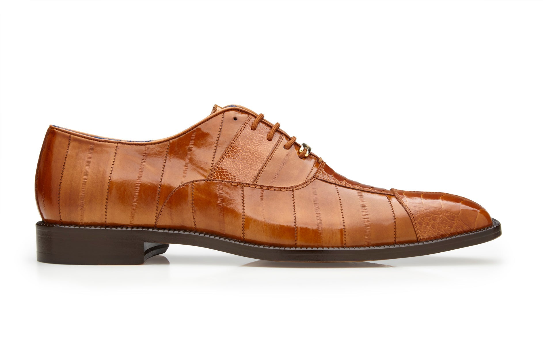 Belvedere Mare Genuine Ostrich & Eel Leather Dress Shoes in Camel - Size 9.5 - Luxury Formal Footwear for Business Meetings & Special Occasions