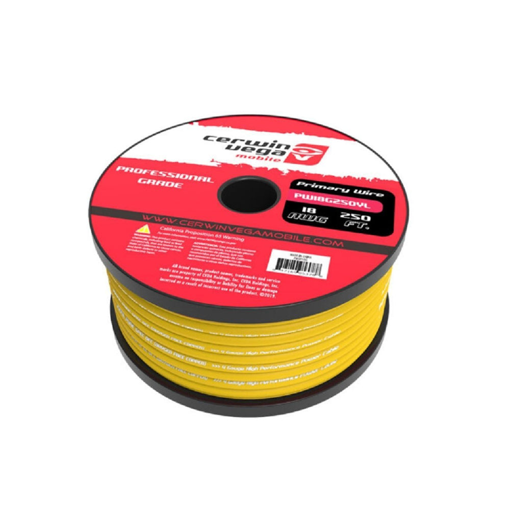 Cerwin Vega PW18G250YL 18 Gauge Yellow Primary Wire - Automotive, Marine & RV Electrical Wiring Applications