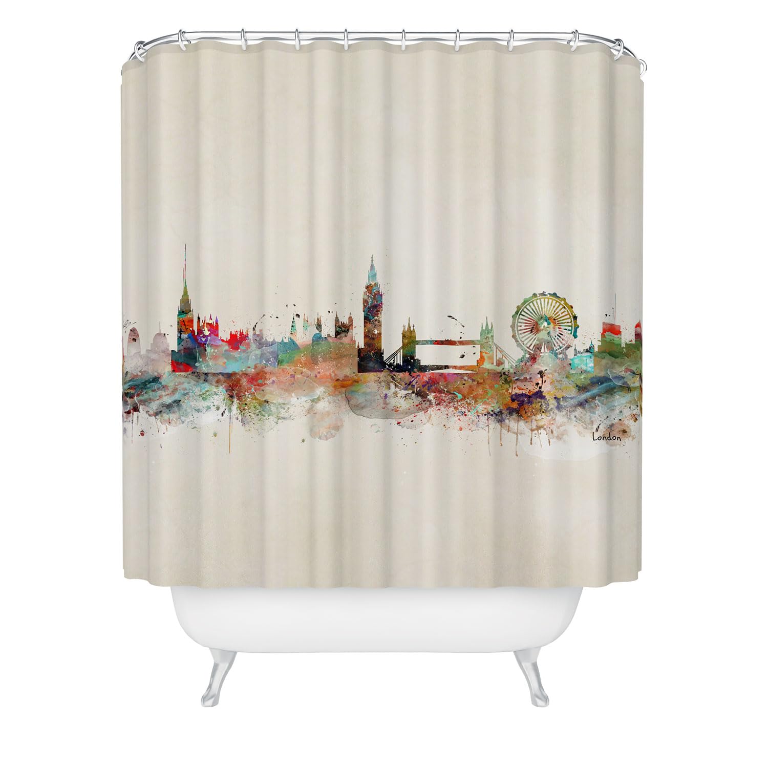 Extra Long Fabric Shower Curtain 72x69 Inches - London City Skyline Bathroom Decor by Bri Buckley | Waterproof & Durable for Modern Bathrooms, Guest Baths & Spa Retreats