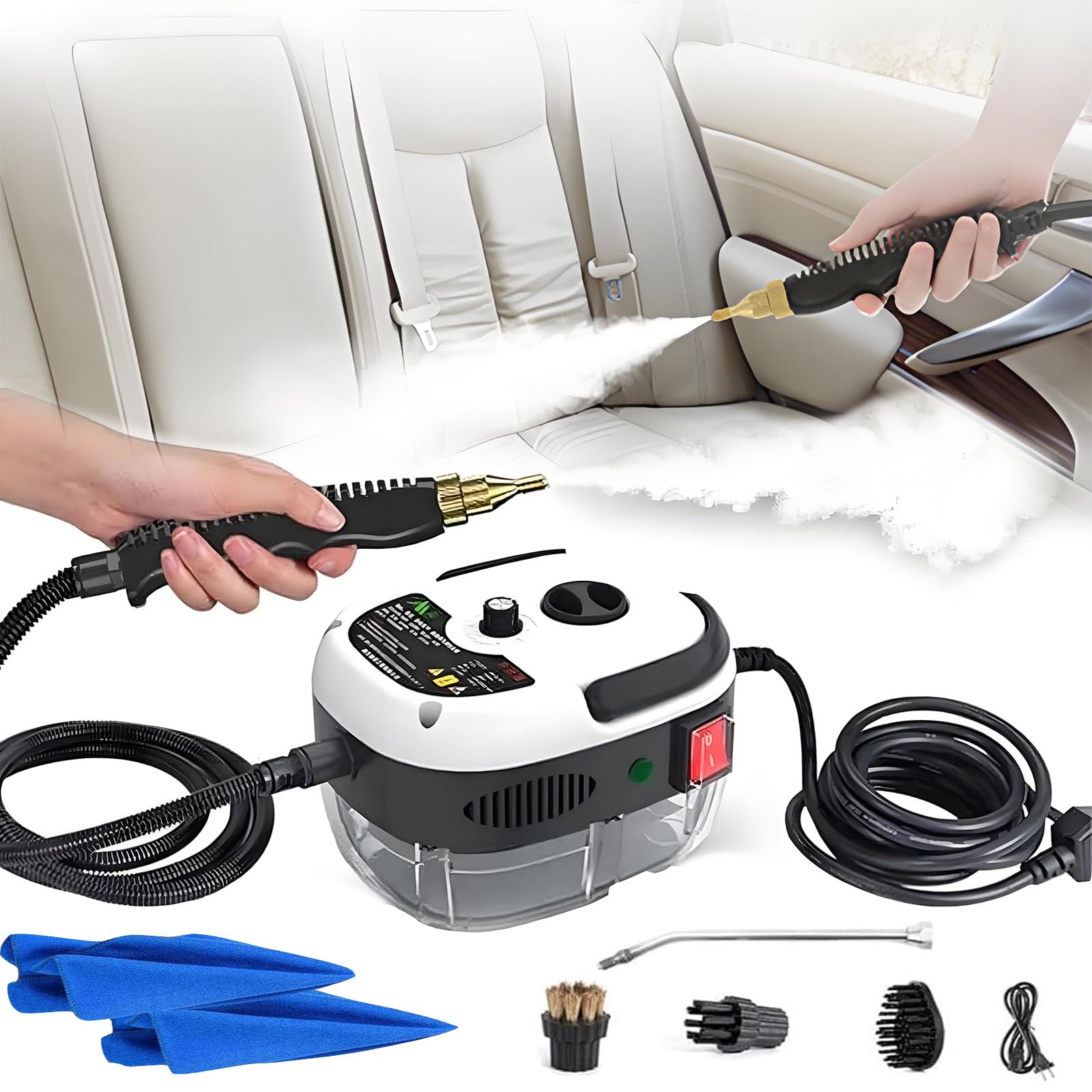 **Muntuni 2500W Handheld Steam Cleaner - High Temperature Pressurized Steam Cleaner for Furniture, Floors, Carpets & Home Cleaning - Portable & Powerful for Stains, Grime & Sanitizing (White)**    *(Perfect for deep cleaning sofas, mattresses, kitchen appliances, bathrooms, and pet areas – removes tough stains, kills germs, and eliminates odors!)*