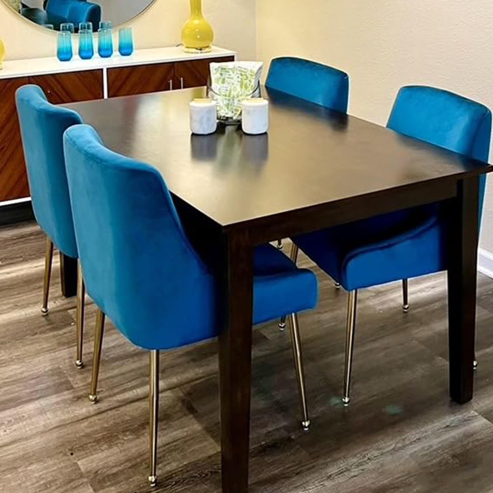 Guyou 4-Piece Teal Velvet Dining Chairs Set - Modern Upholstered Accent Chairs with Gold Metal Legs for Kitchen, Dining Room, Living Room & Bedroom - Elegant Home Decor for Dinner Parties & Cozy Gatherings