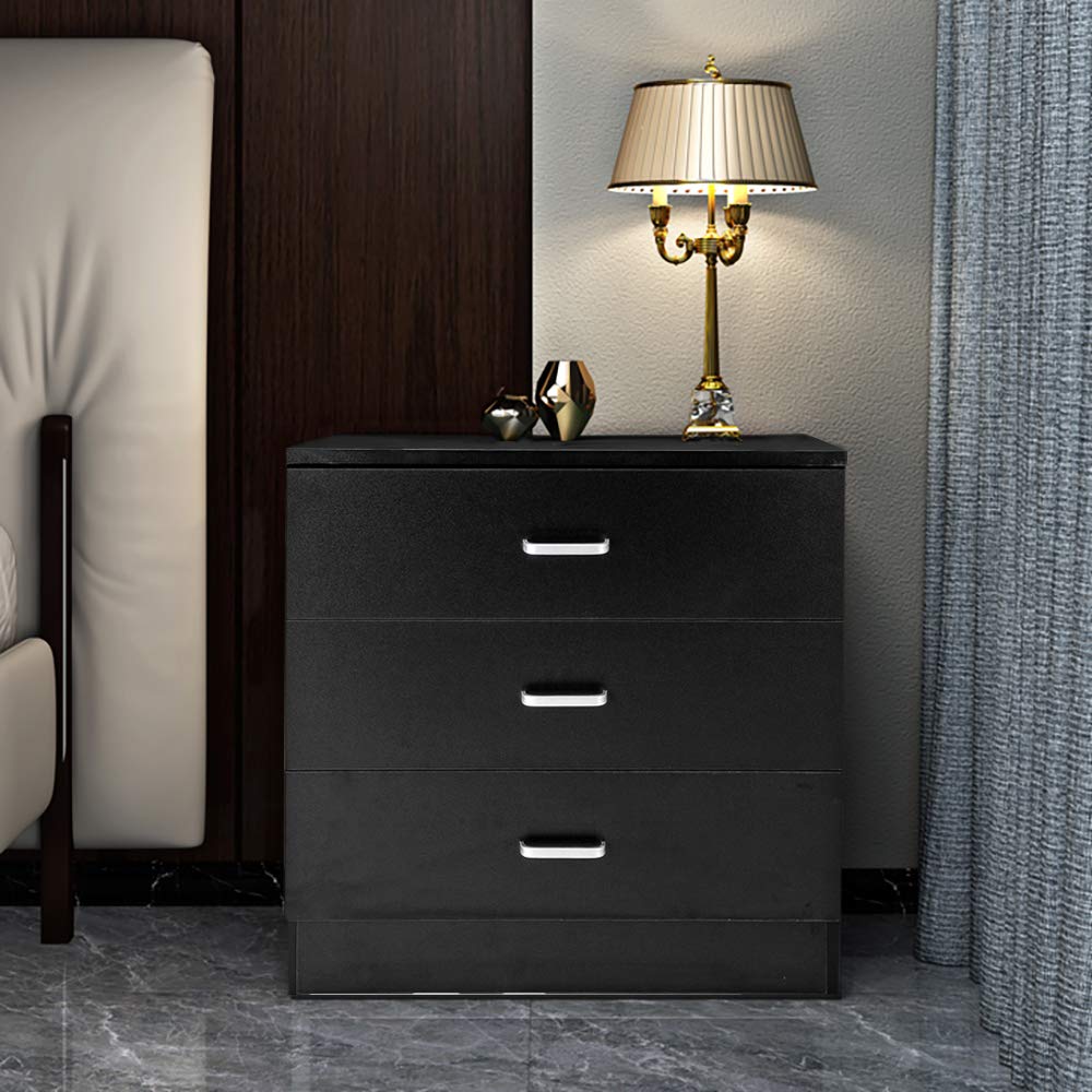 3-Drawer Wooden Dresser Storage Cabinet - Organizer for Clothes, Toys & More - Perfect for Bedroom, Nursery, Playroom & Closet (Black, Modern Style) | Space-Saving Furniture for Small Rooms & Apartment Living